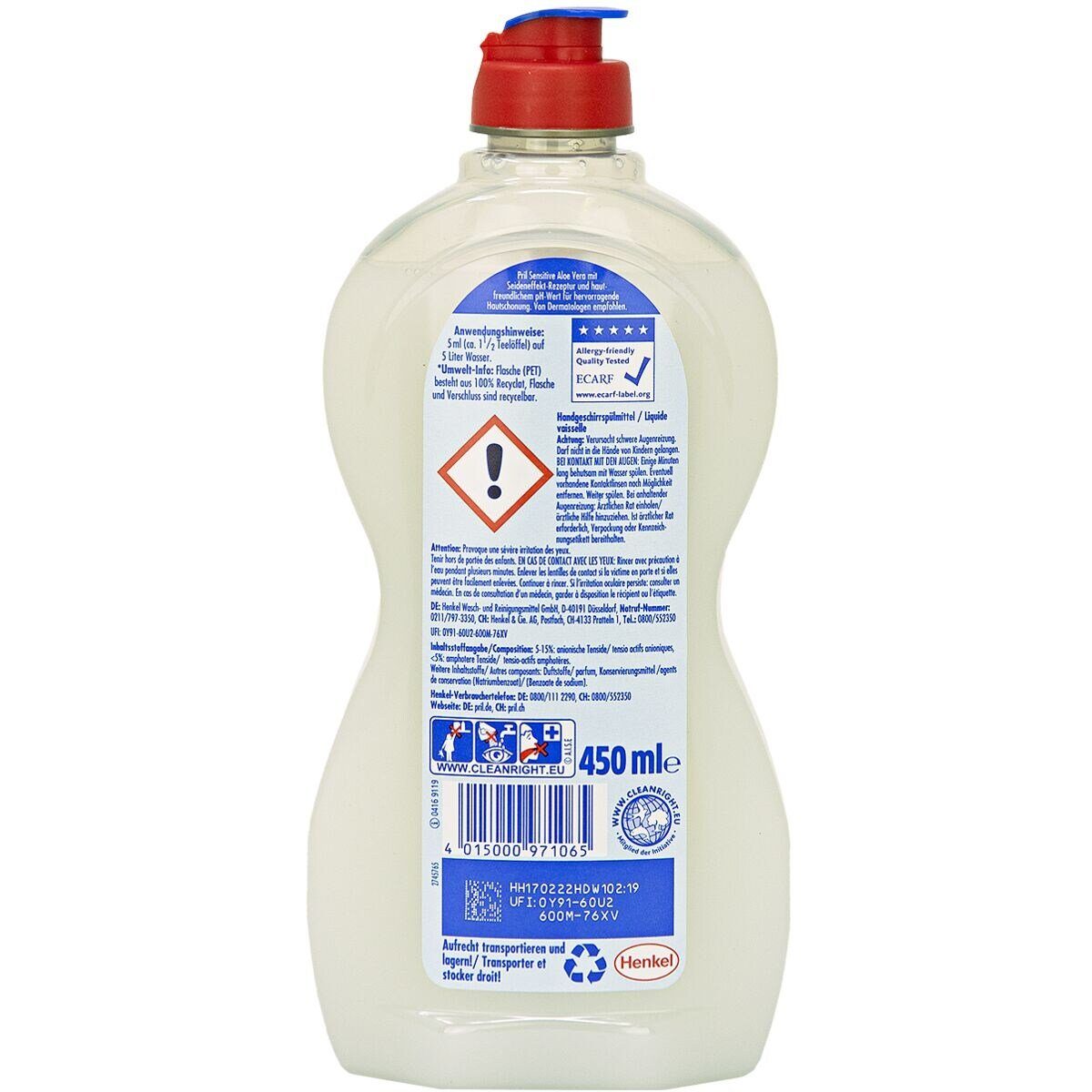 Aloe (450 ml, Sensitive Vera Fettlösekraft) Geschirrspülmittel hohe PRIL hautschonend /