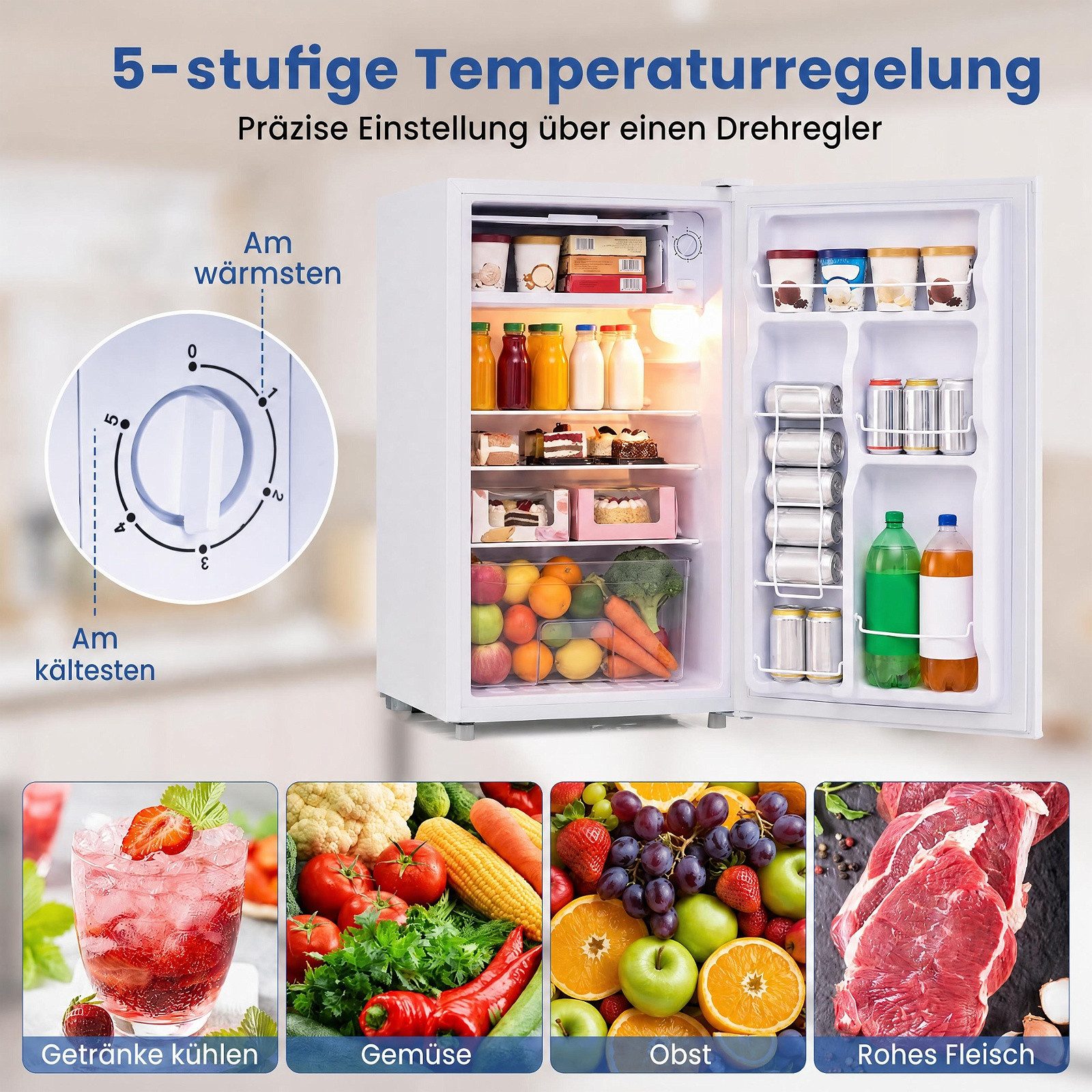 COSTWAY Kühlschrank FP11237DE/BC-98, 77.5 cm hoch, 44.5 cm breit, 98L, < 39dB – Bild 3 von 5