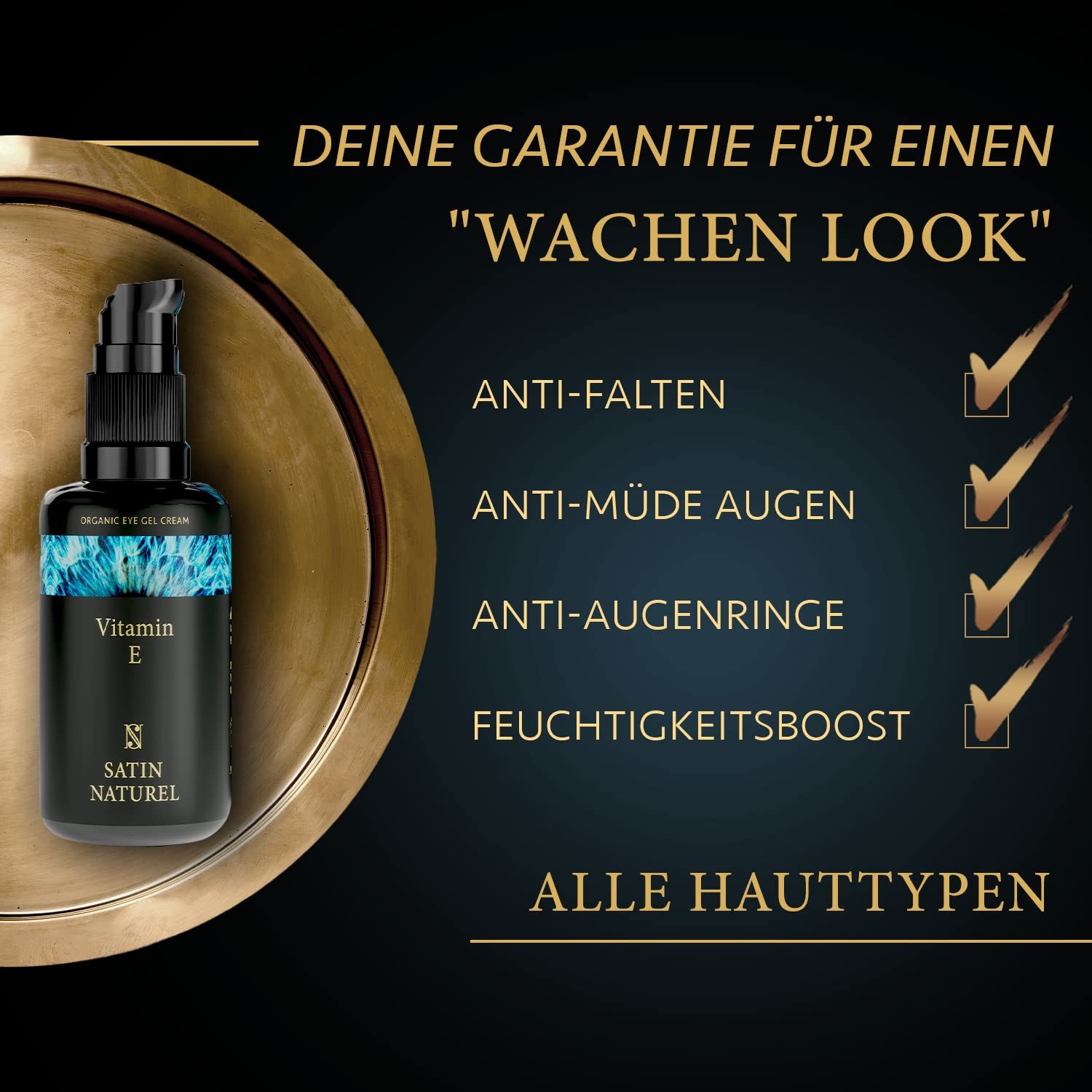 Satin Naturel Augengel Augencreme mit BIO Aloe Vera + Hyaluron + Taurin + Vitamin E, 1-tlg.