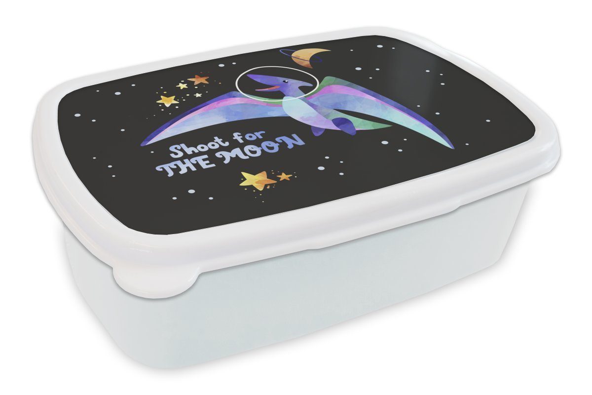 MuchoWow Lunchbox Zitate - 'Auf den Mond schießen' - Sprichwörter - Raumfahrt - Kinder -, Kunststoff, (2-tlg), Brotbox für Kinder und Erwachsene, Brotdose, für Jungs und Mädchen weiß
