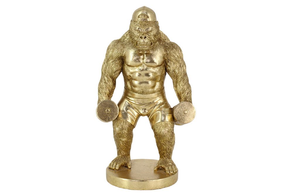 riess-ambiente Tierfigur KING APE 30cm gold - Gorilla mit Hantel, urban, handgefertigt, Deko (Einzelartikel, 1 St), Moderne Skulptur - ideal als Blickfang auf Sideboards oder Regalen