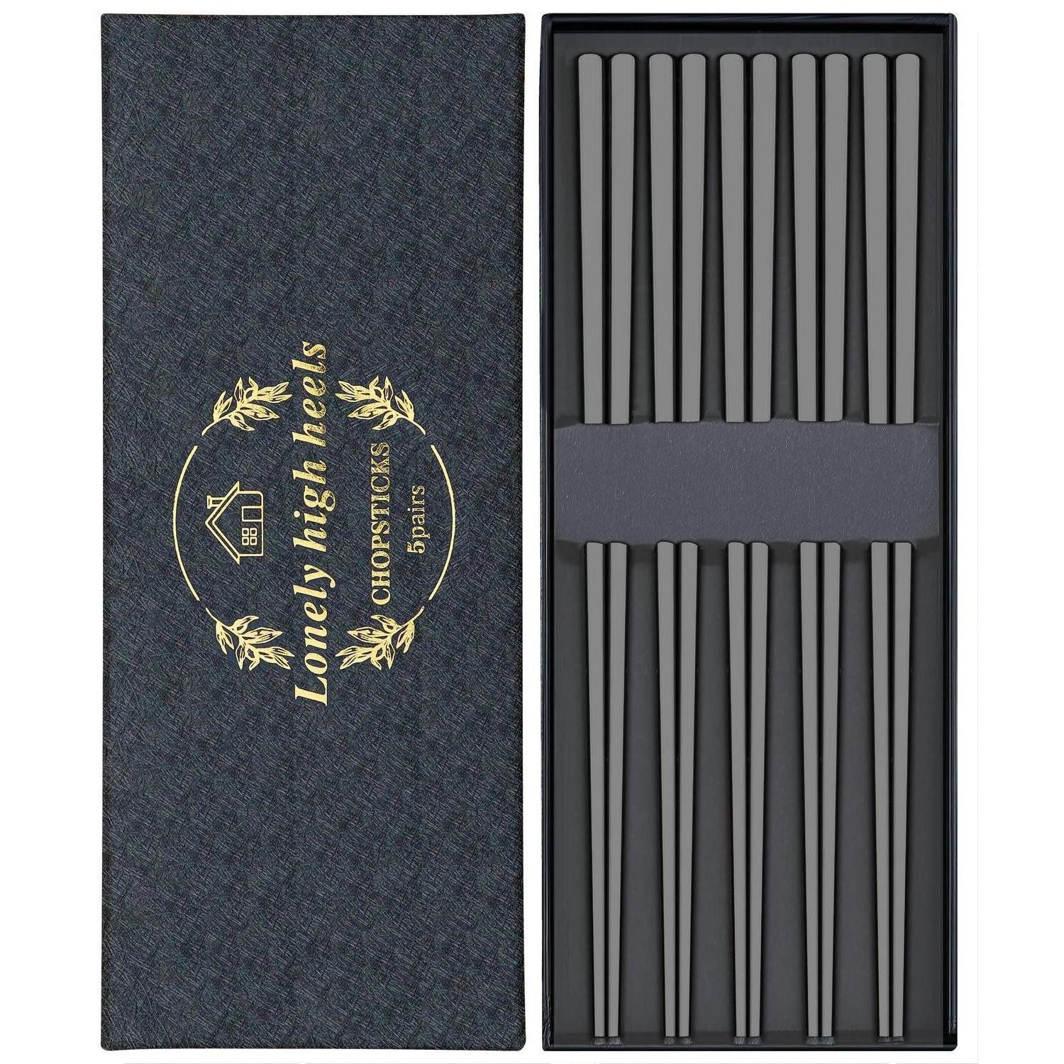LuxusKollektion Essstäbchen Essstäbchen Edelstahl 5 Paar Schwarz 23.5cm