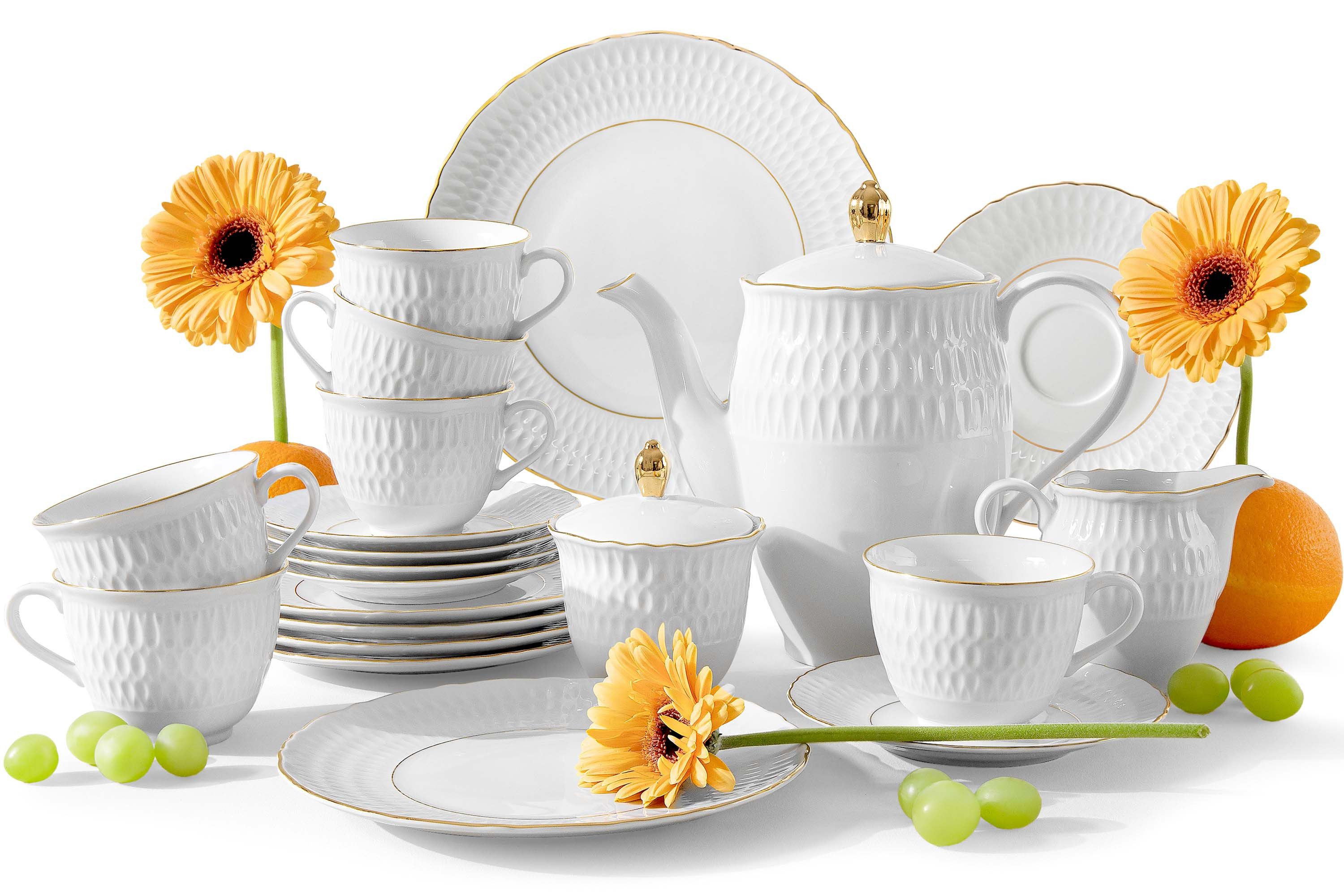 KONSIMO® Kaffeeservice CMIELOW SOFIA Kombiservice, Teeservice (21-tlg), 6 Personen, Porzellan, Hochwertiges Premium-Porzellan, handbemalt in echtem Gold