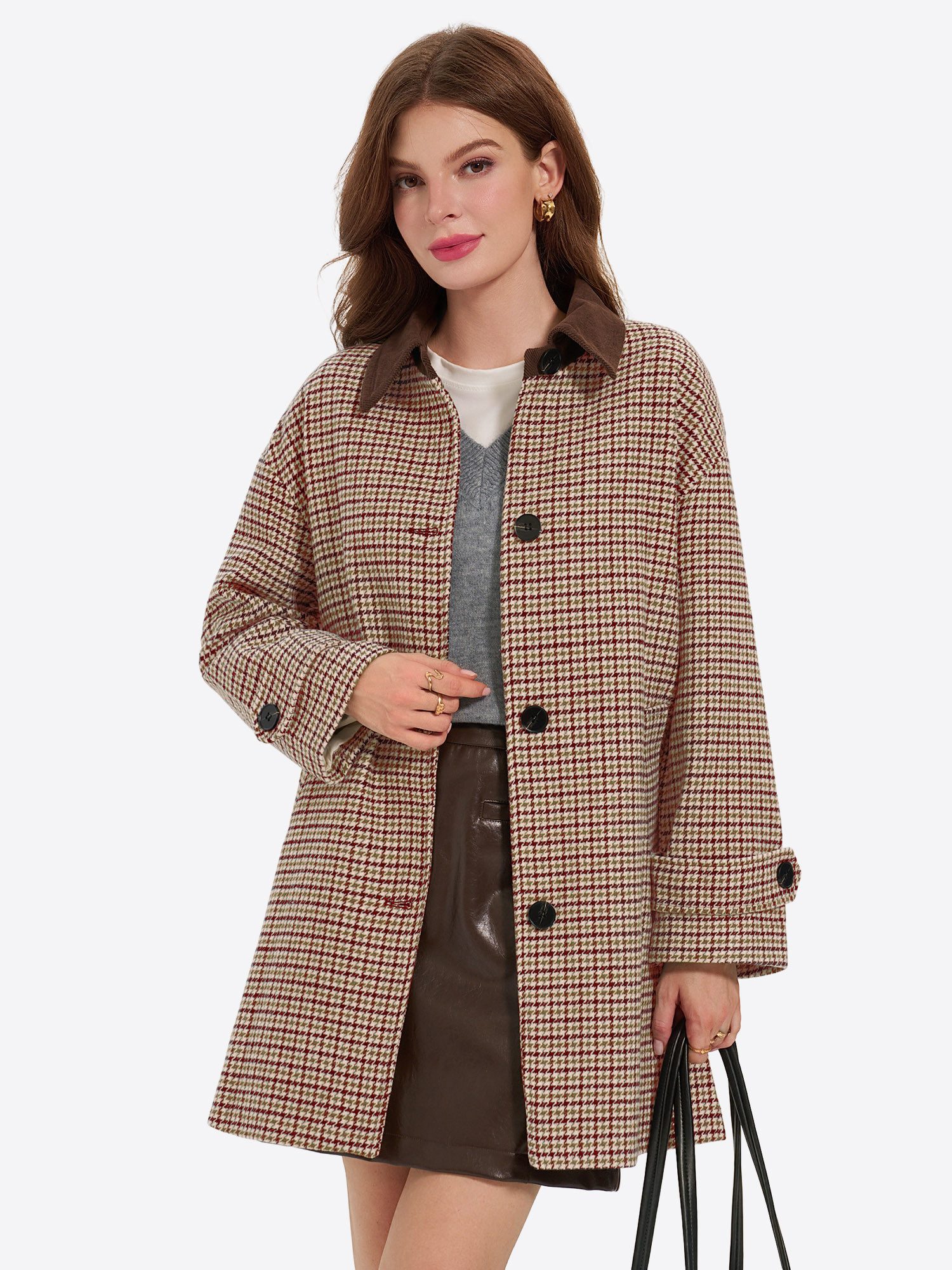 Imily Bela Hemdjacke Damen Übergangsjacke mit Karomuster (Packung, 1-St., 1per-Pack) mit Taschen