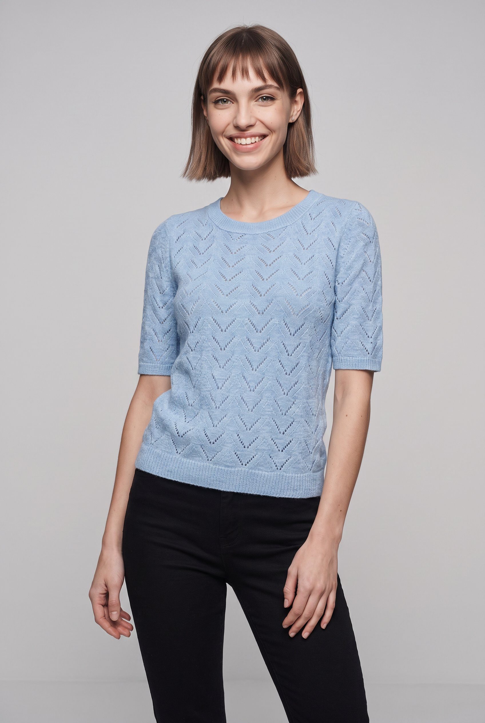 ONLY Kurzarmpullover ONLSUNNY SS O-NECK KNT Kunstfaser, regular fit, Rundhals