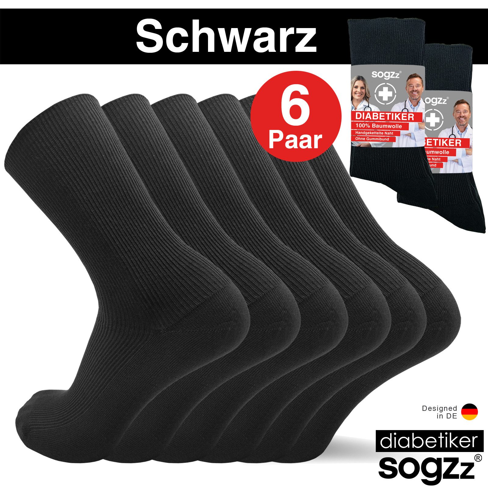 sogzz Diabetikersocken 6-12 Paar Herren 100% Baumwolle ohne Gummi ohne Naht Diabetiker Socken (Ohne Gummibund, 6-Paar)