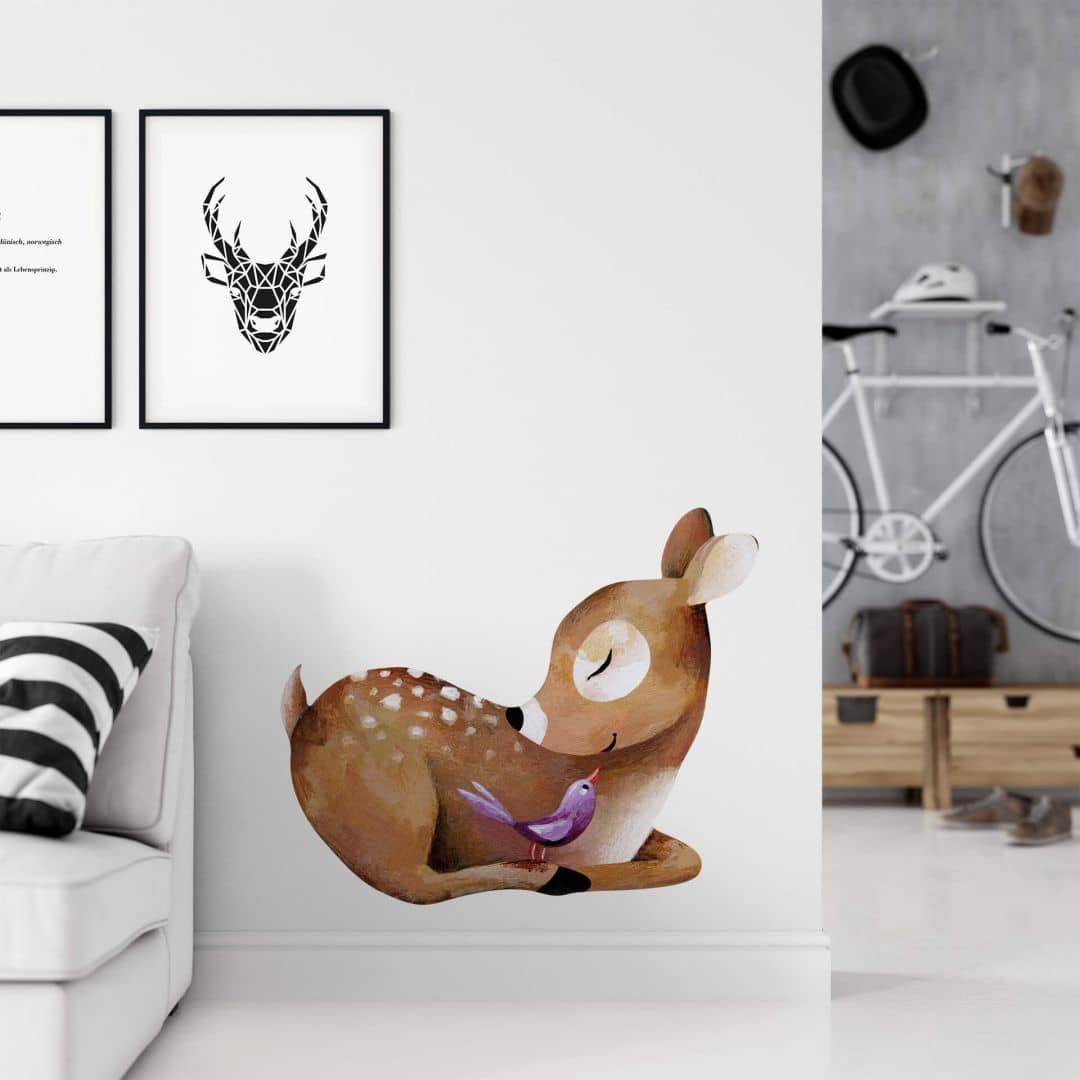 K&L Wall Art Wandtattoo Wandtattoo Blanz Märchen Kinderzimmer Waldtiere Baby Reh Freunde, selbstklebende Wandsticker für Babyzimmer, hergestellt in Berlin