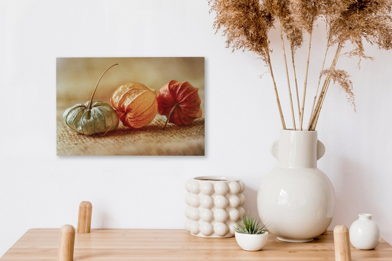 Lampionpflanzen Wanddeko, mit cm Aufhängefertig, Chinesische St), OneMillionCanvasses® Leinwandbild (1 Herbstfärbung, Wandbild Leinwandbilder, 30x20