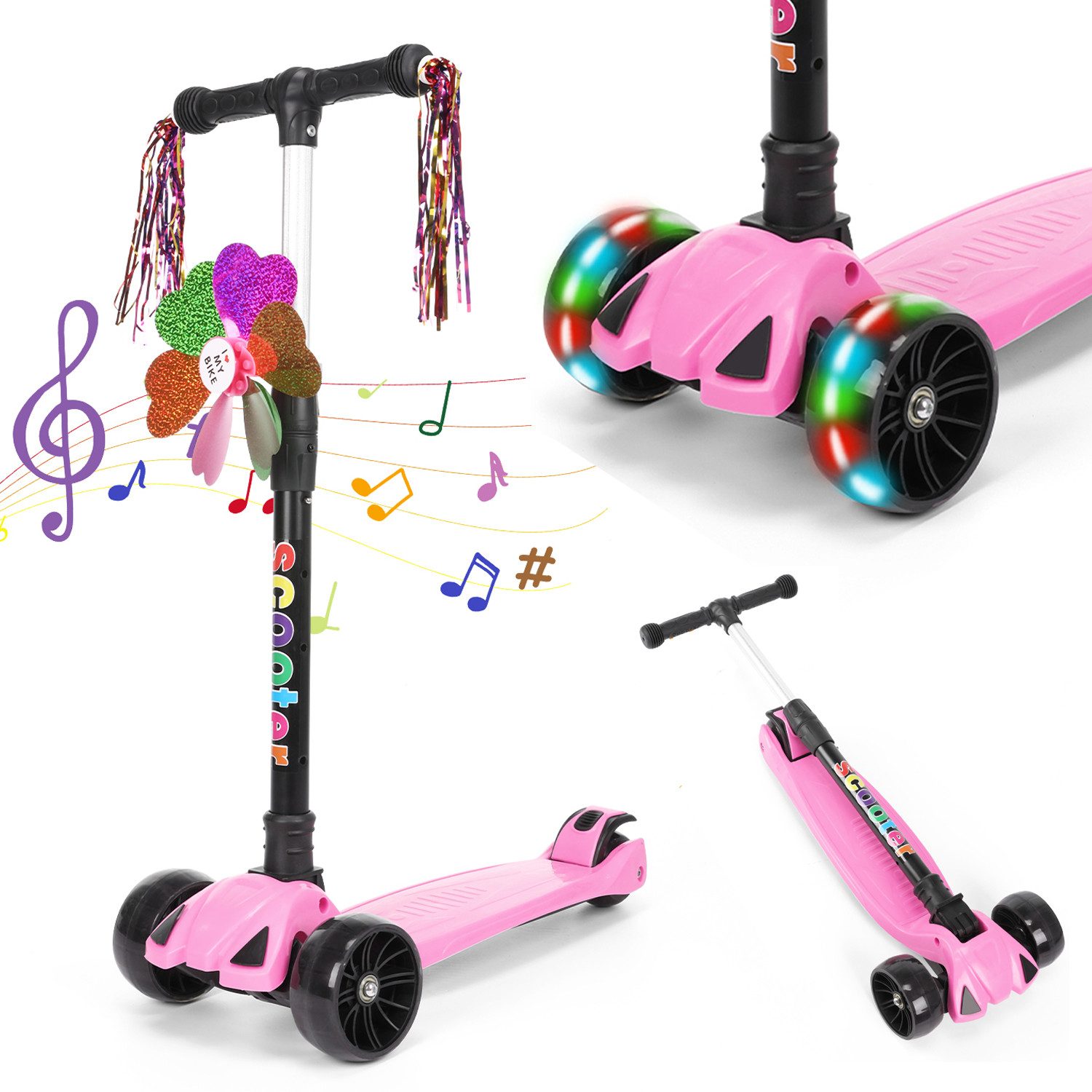 Cityroller Roller Kinder Scooter Dreiradscooter mit PU LED Räder Faltbar