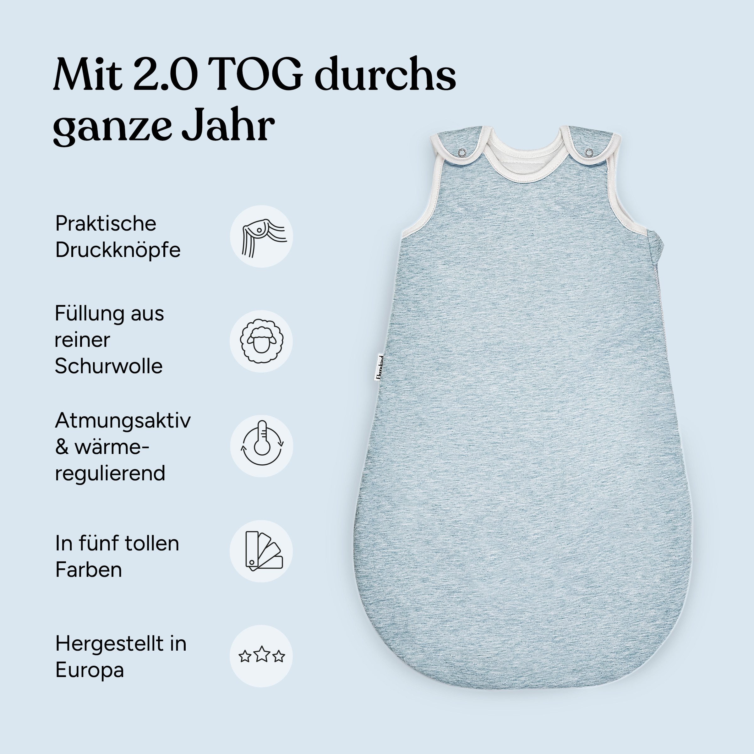 Ehrenkind Babyschlafsack Rund mit Wollfüllung 2.0 TOG, Sorgt für wohlige Wärme ohne zu überhitzen