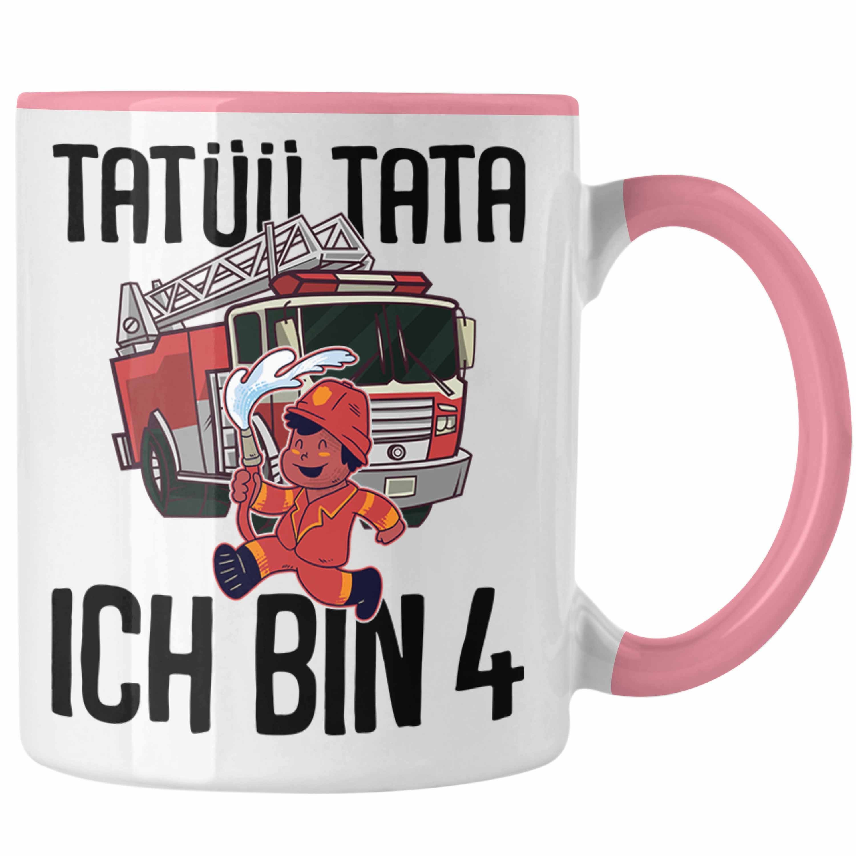 Trendation Tasse Trendation - 4. Geburtstag Geschenk Jungs Feuerwehr Tasse Geschenke Zubehör Lustig Kinder Geburtstag Spruch Ich Bin 4 Rosa