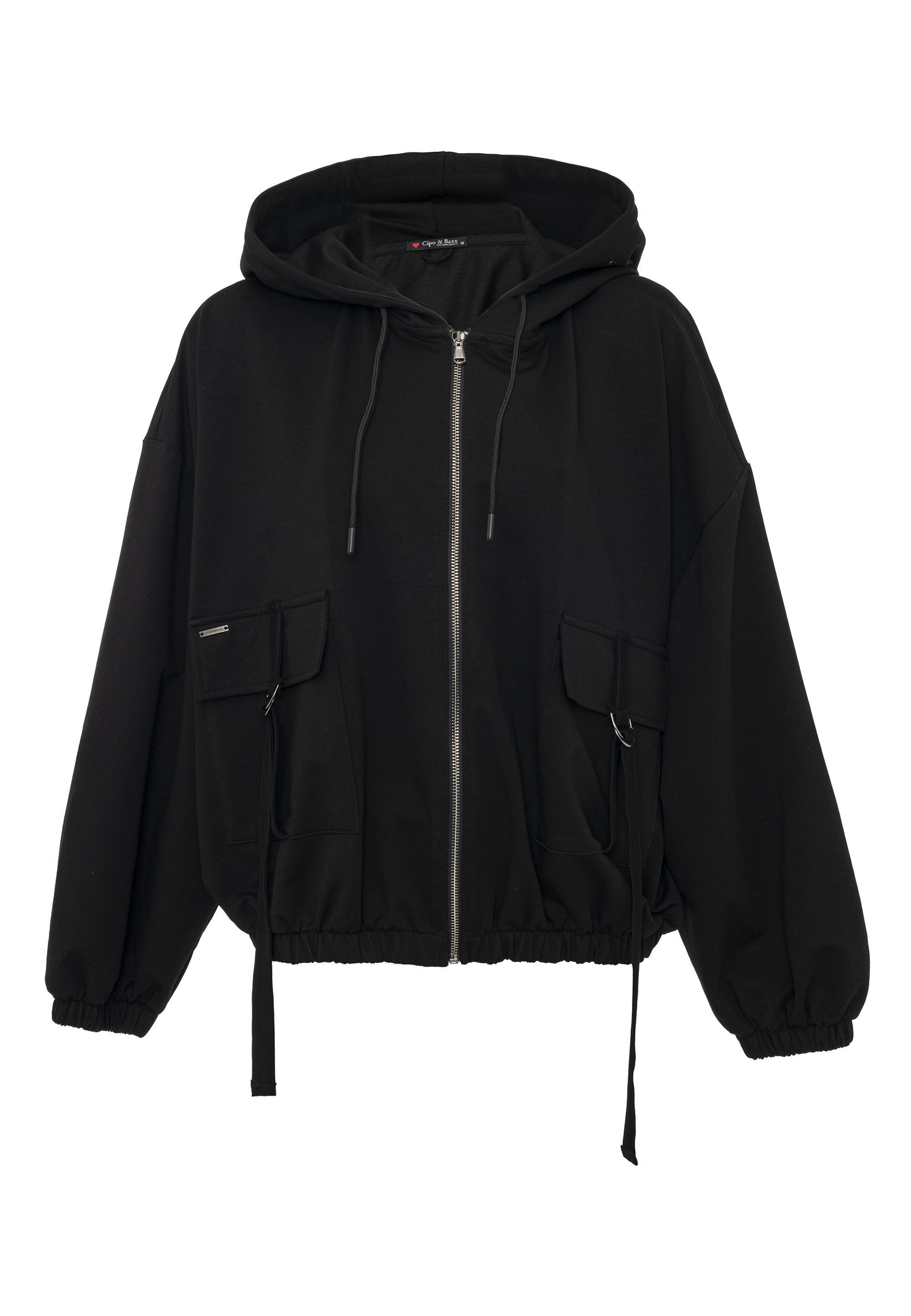 Cipo & Baxx Sweatjacke WL368 (1-tlg) oversized Schnitt, Kapuze mit Kordelzug