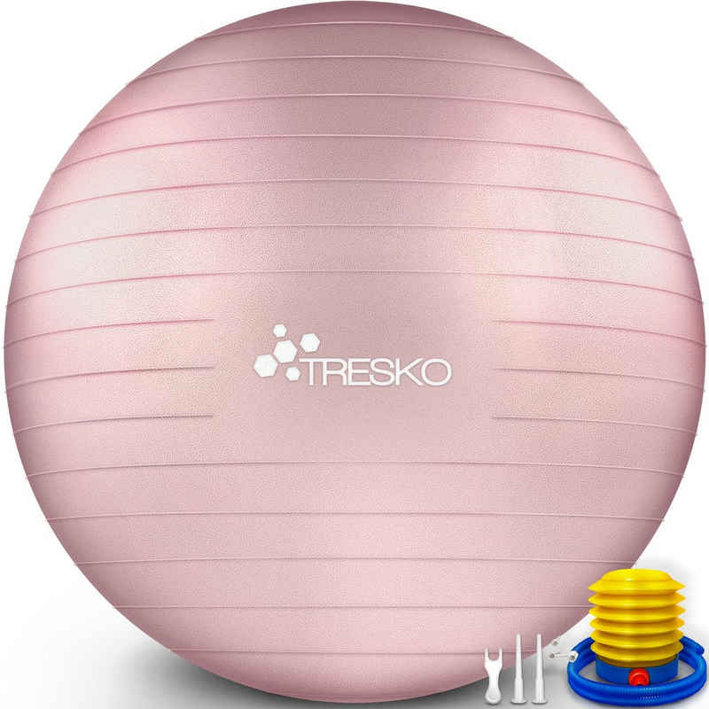 TRESKO Gymnastikball mit GRATIS Übungsposter inkl. Luftpumpe Yogaball, BPA-Frei Sitzball Büro Anti-Burst inkl. Luftpumpe, Fitnessball