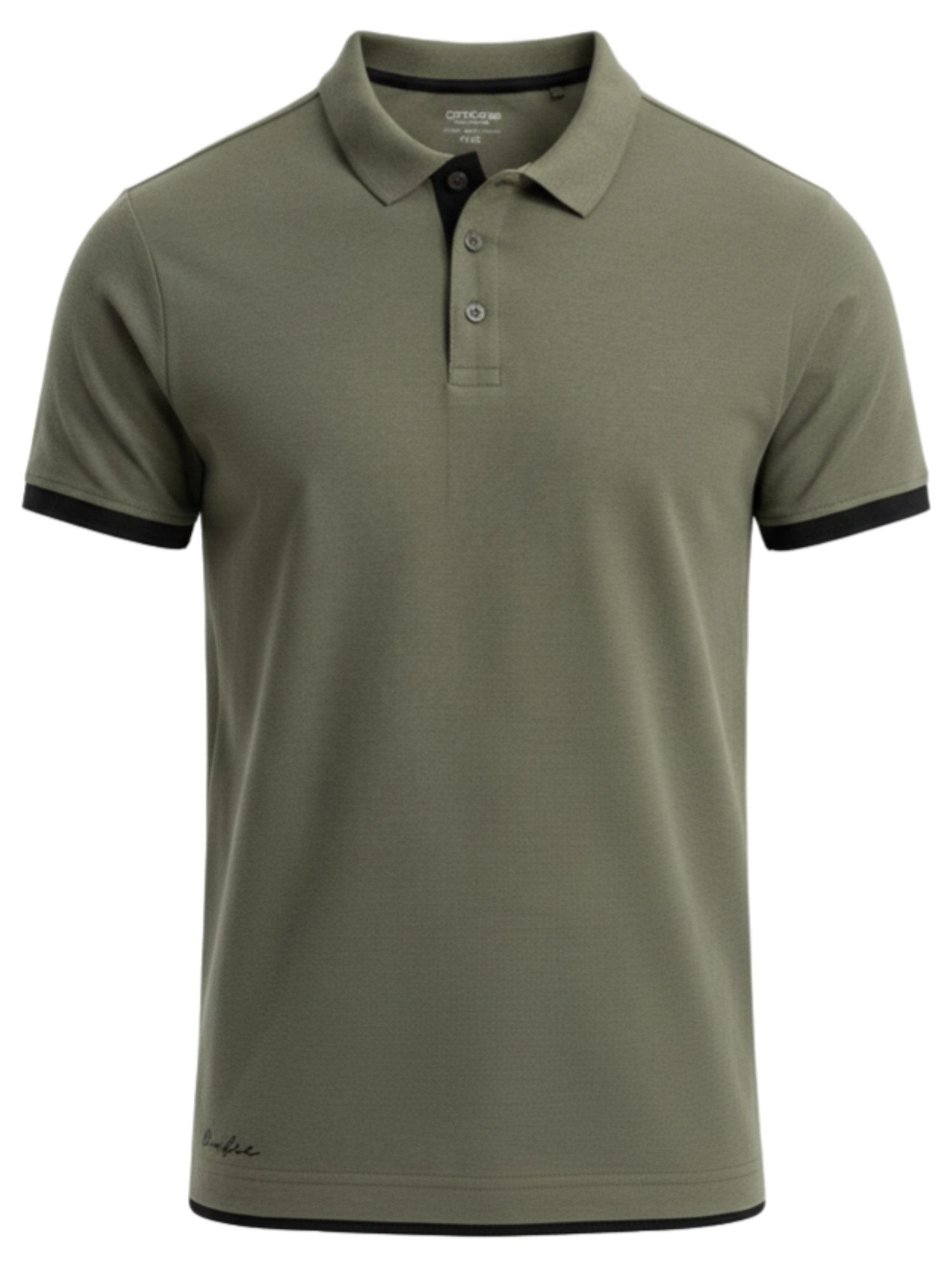 OMBRE Poloshirt Herren Poloshirt mit Kontrastbesatz Slim Fit Oliv XXL (1-tlg) in Unifarbe