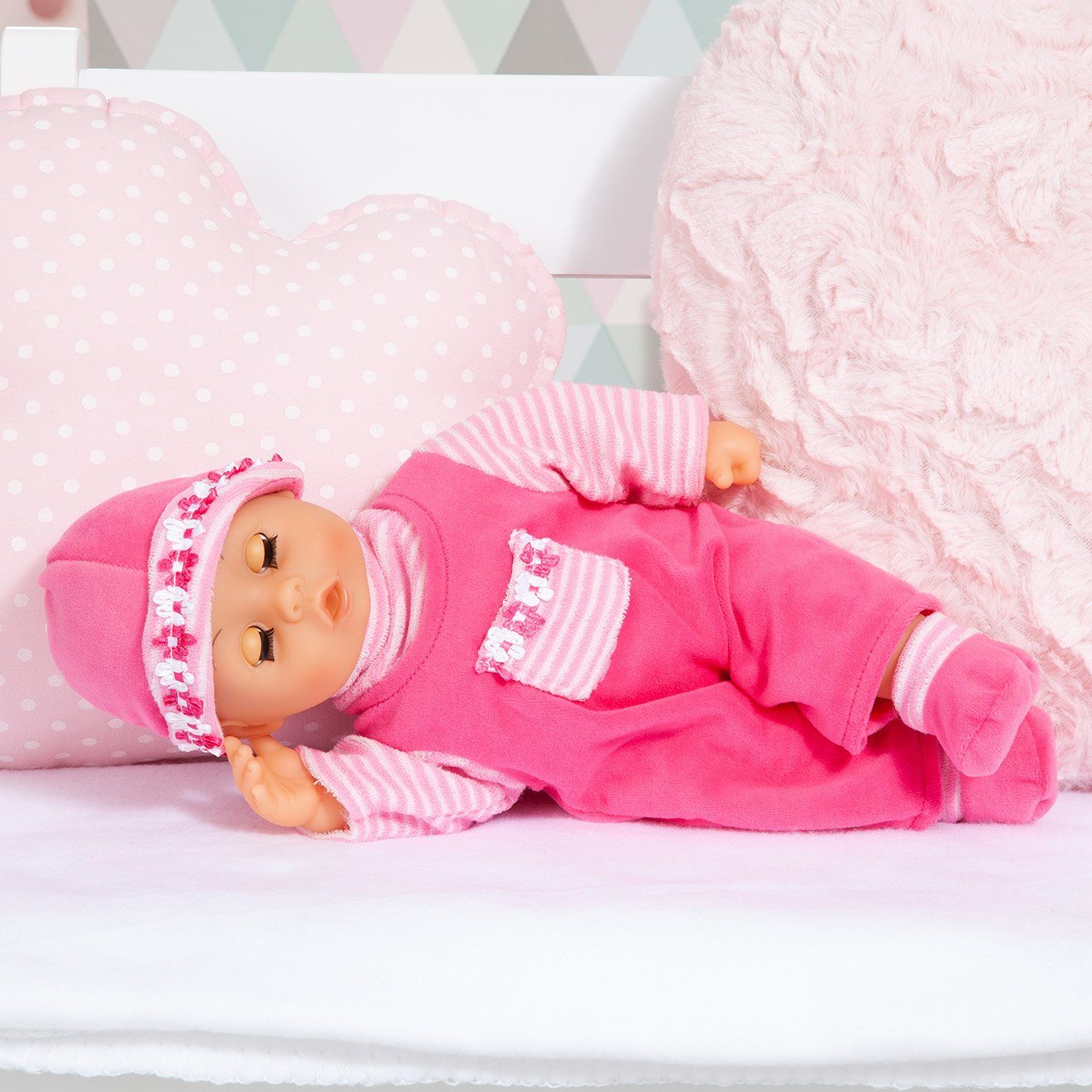 Bayer Babypuppe First Words Baby, pink (3-tlg), mit Schlafaugen und Babygeräuschen – Bild 5 von 5