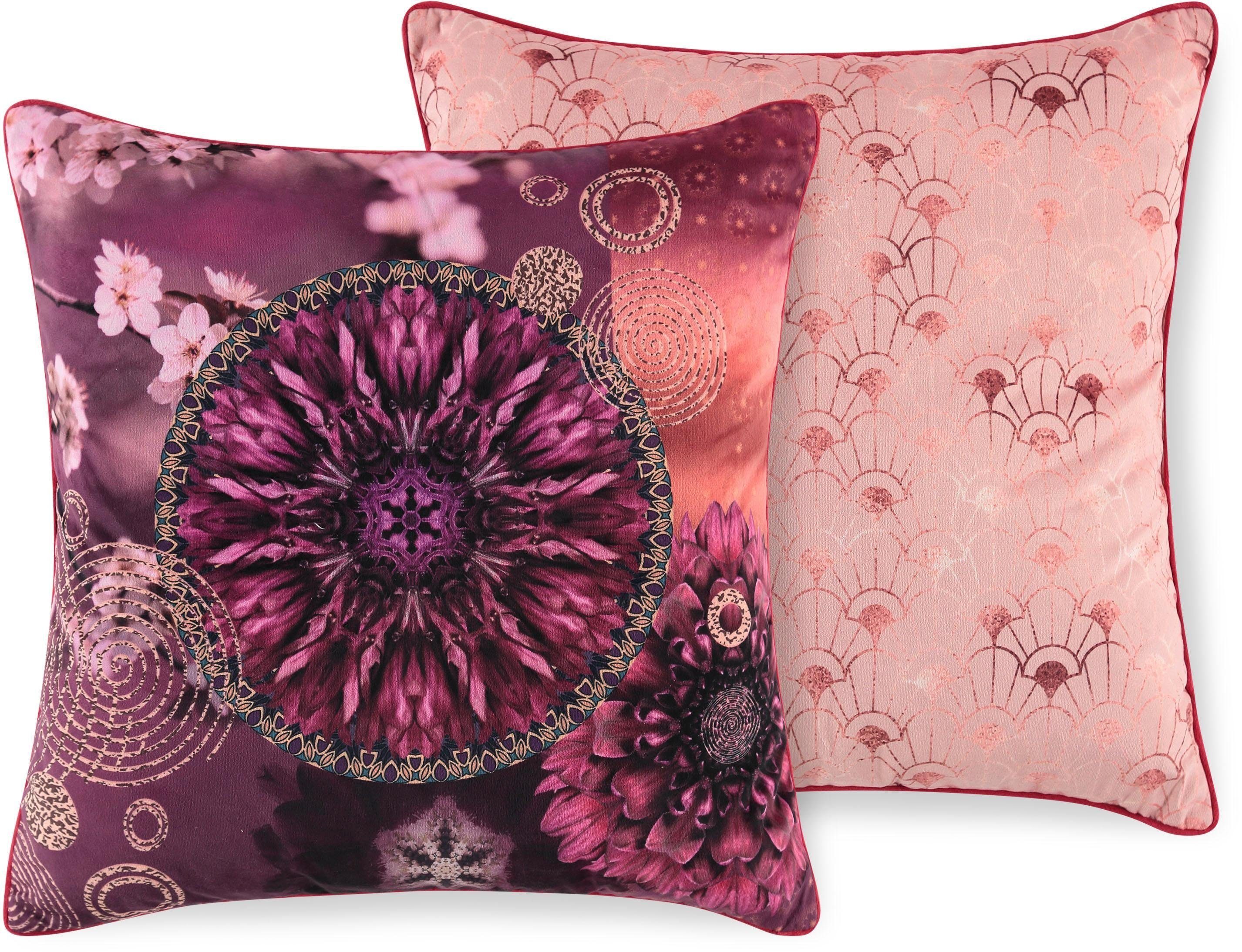 hip Dekokissen Aluna, Mit Füllung, 1 Stück, Biese, 48x48, Wendeoptik, Weich, Blumen Bordeaux