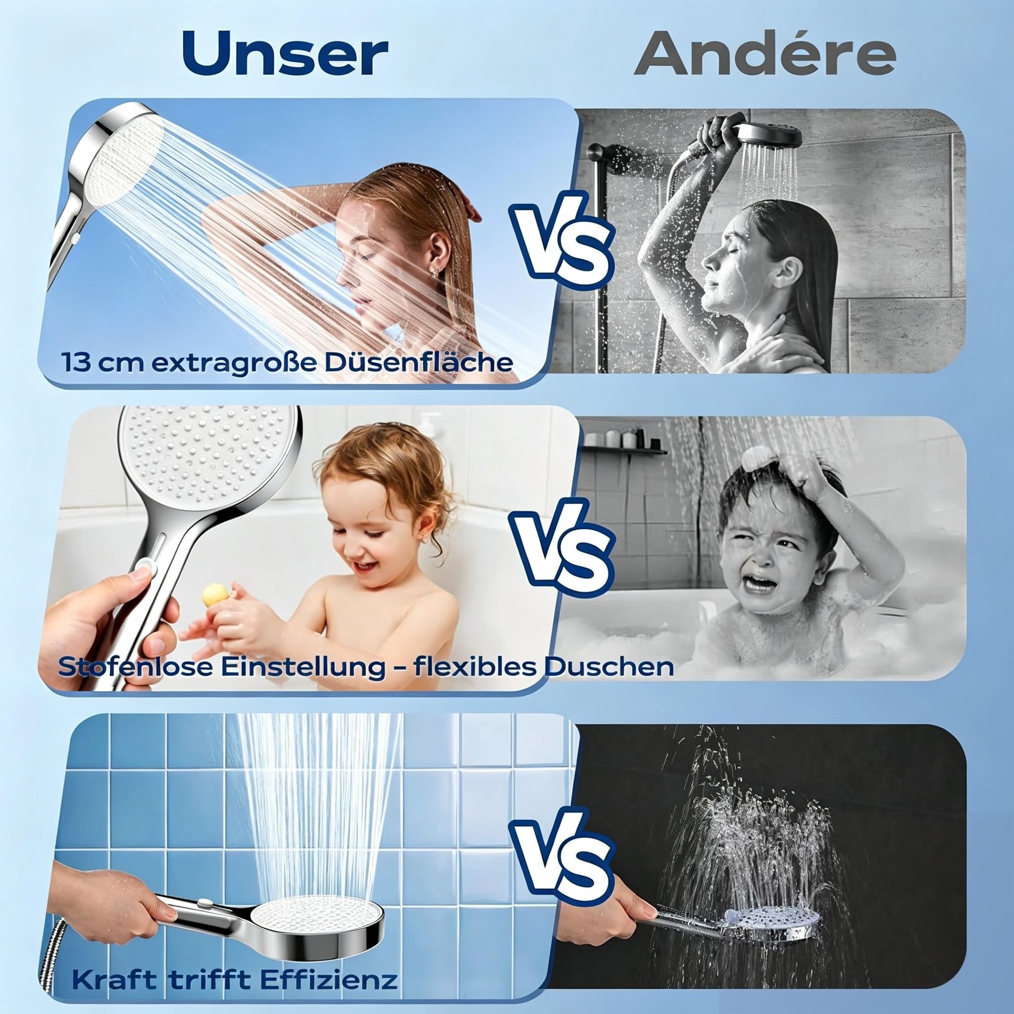 Elegear Handbrause handheld showers brausekopf handbrause duschkopf wassersparend, (1-tlg), Großer Duschkopf handbetrieben mit stufenloser Verstellung Chromleiste