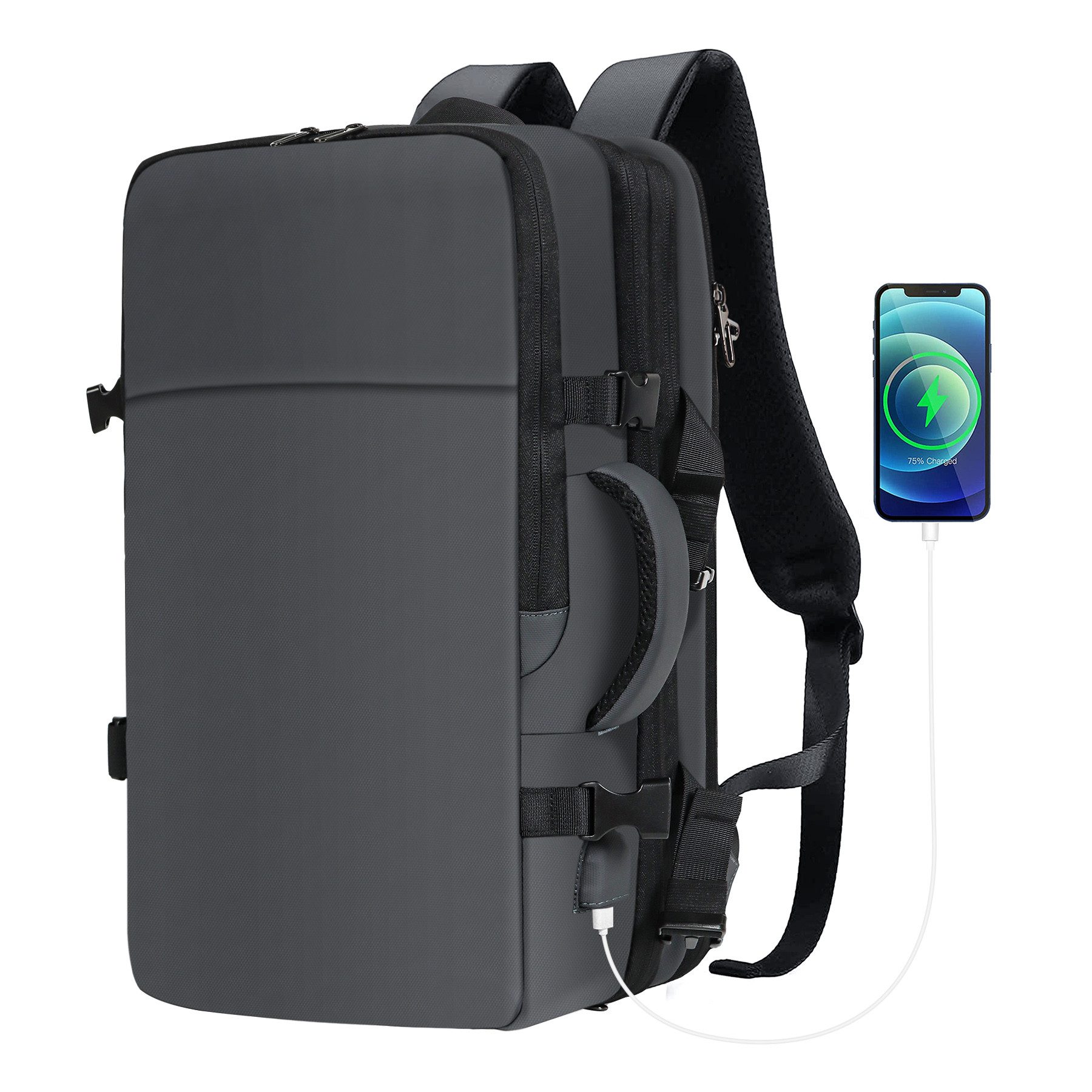 TAN.TOMI Reiserucksack 50L Handgepäck Reiserucksack Flugzeug, Groß 17 Zoll Laptoprucksack (Erweiterbar Diebstahlsicher Wasserabweisend Daypack), Business Reiserucksack für Arbeit Schule Reise, Casual Daypack