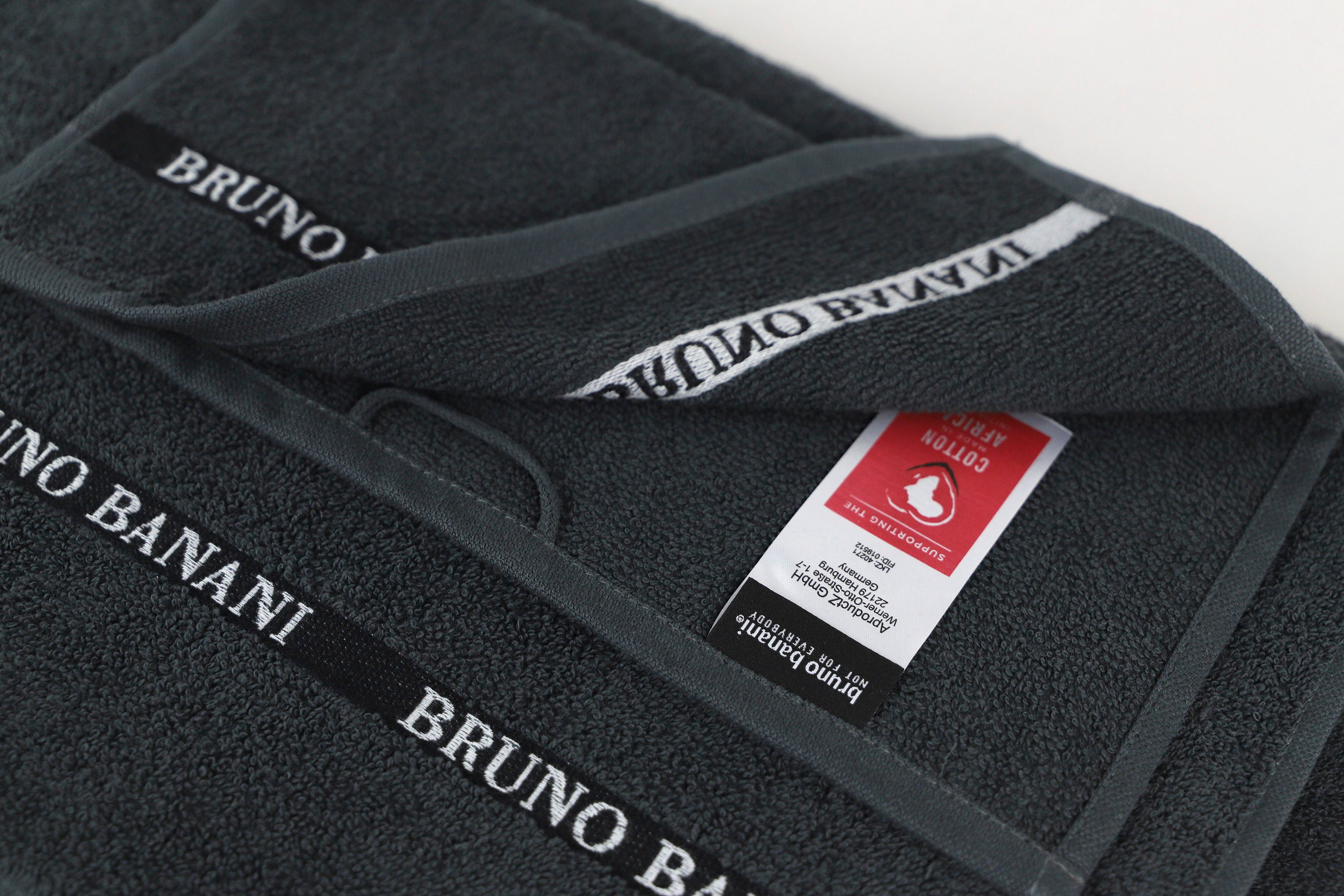 Bruno Banani Handtuch Set 100% Danny, aus einfarbiges Baumwolle anthracite 6-tlg), (Set, Logostreifen, mit Handtuch-Set Walkfrottier