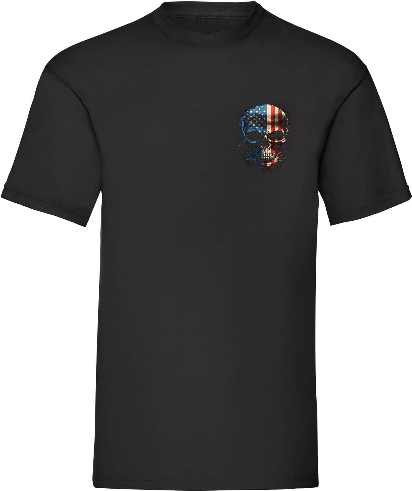 Banco T-Shirt Herren T-Shirt mit Totenkopf USA (30) Aufdruck aus 100% Baumwolle Schwarz o.r.kl