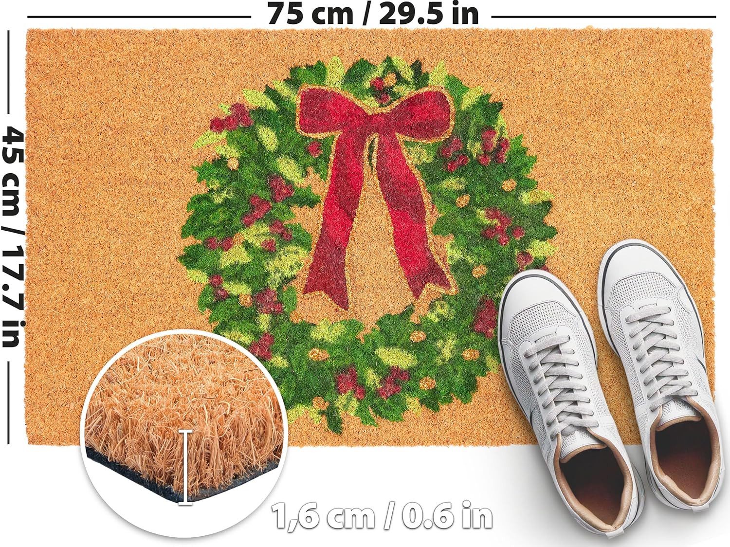 BRUBAKER Fußmatte 45 x 75 cm - Adventskranz mit Schleife - Schmutzfangmatte günstig online kaufen