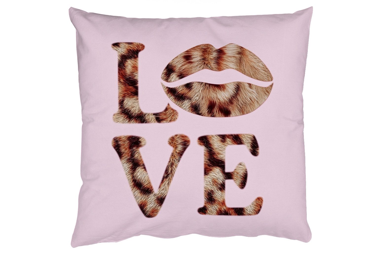 MuchoWow Dekokissen Text - Liebe - Panthermantel - Hellrosa, Zierkissen mit Füllung für Wohnzimmer, Sofakissen, 40x40 cm