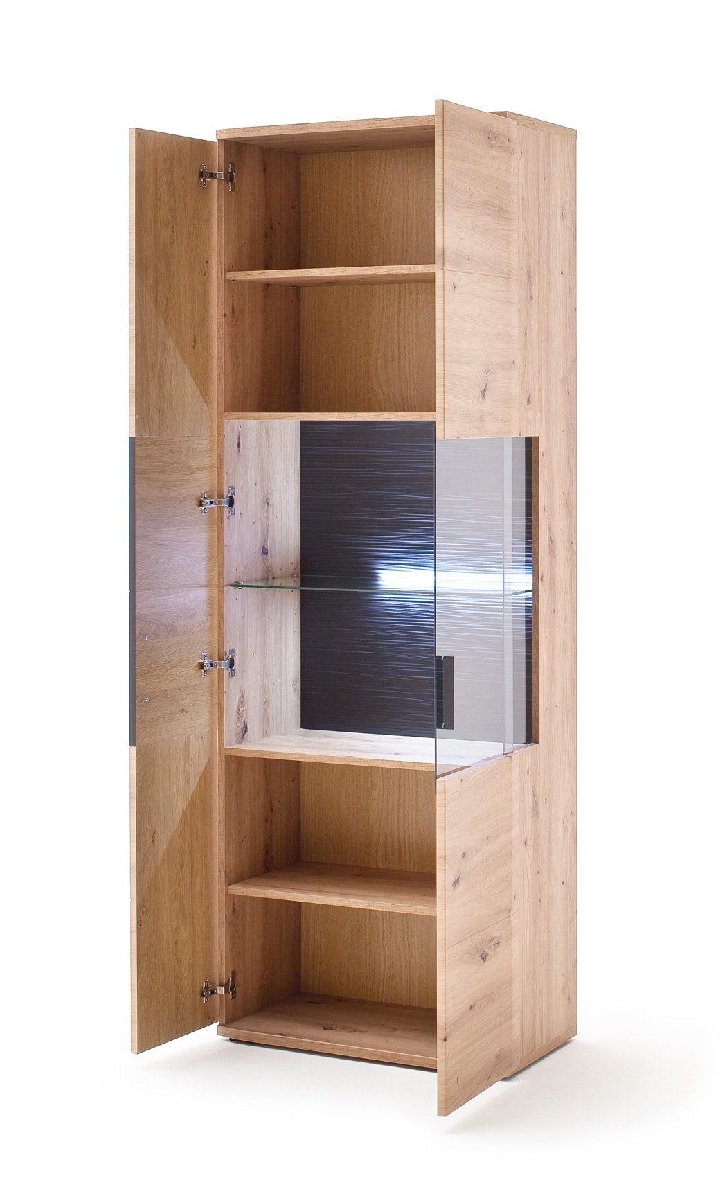 Claas anthrazit 5-St), Balkeneiche vormontiert Wohnzimmer-Set mit 3D-Rückwand / (Spar-Set, expendio Nb. Nb. 31,