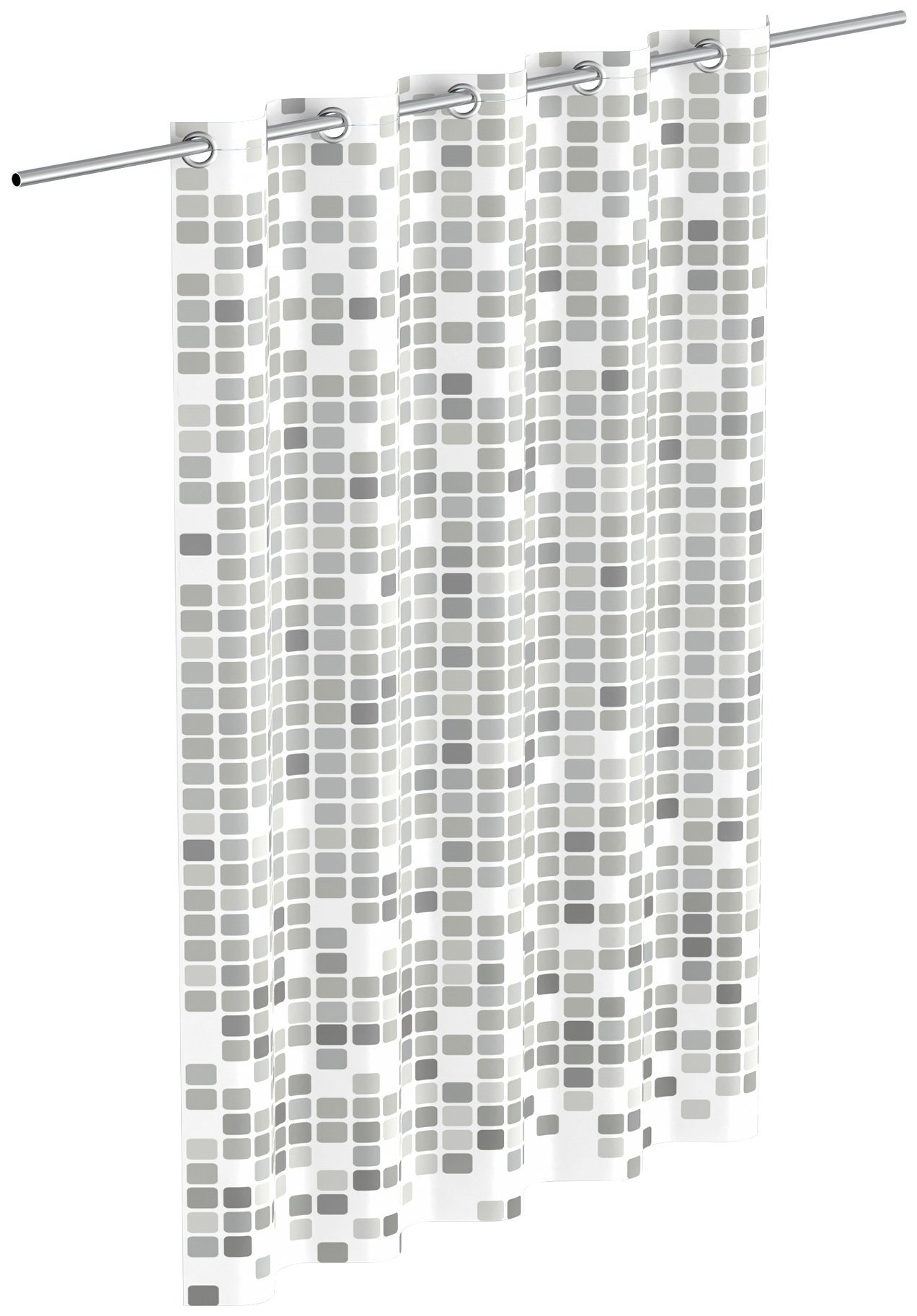 Eisl Duschvorhang Mosaik GRAU Breite 180 cm, waschbarer Antischimmel Vorhang (Höhe 200 cm), graues Mosaik-Design