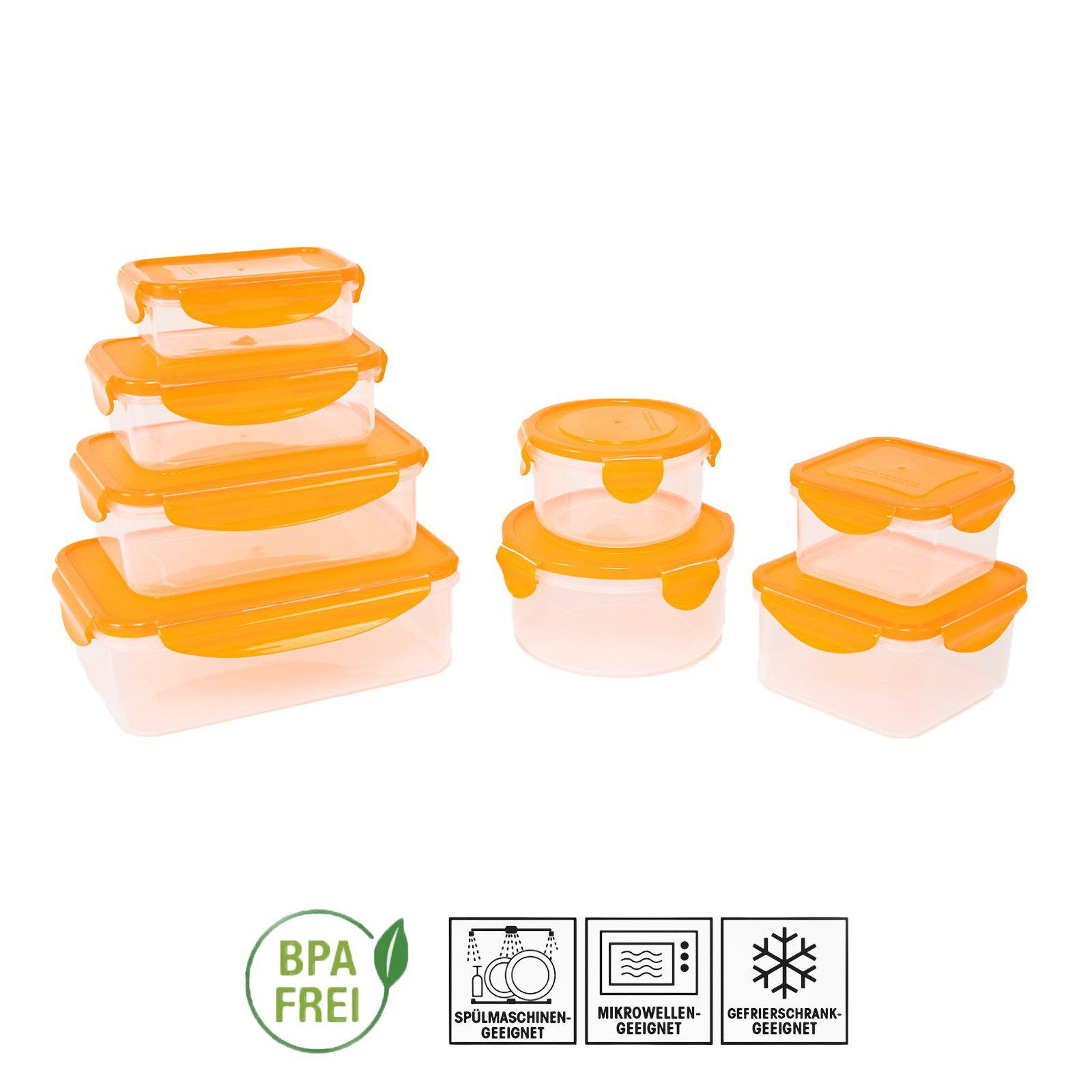 Plentyfy Frischhaltedose Frischesystem 16, Kunststoff, - 16-tlg), orange Set mit Frischhaltedose (Set, Deckel Vorratsdosen