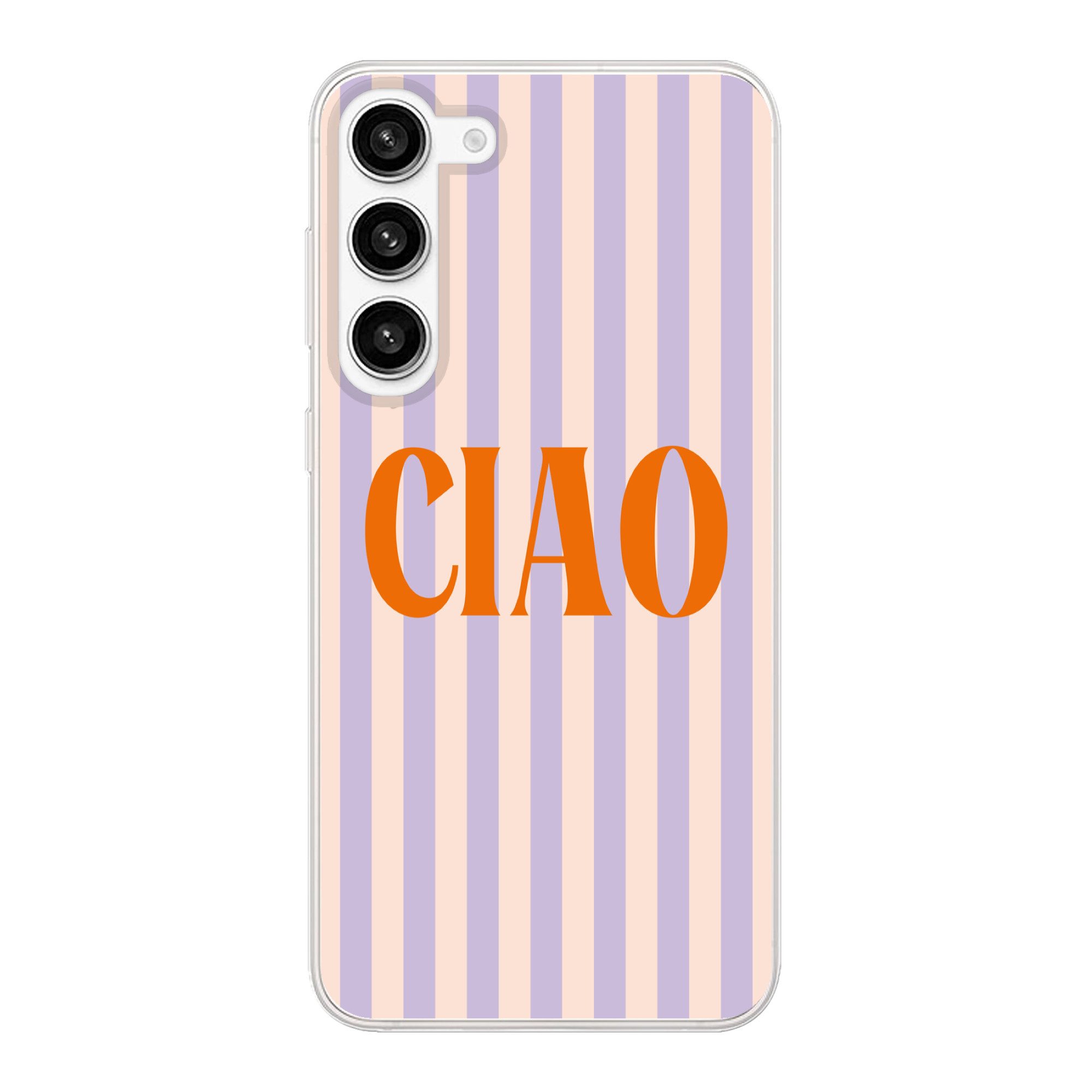 MuchoWow Handyhülle für Samsung Galaxy S23 Plus Ciao - Zitat - Pastell - Streifen, Phone Case, Silikon, Schutzhülle Dünn