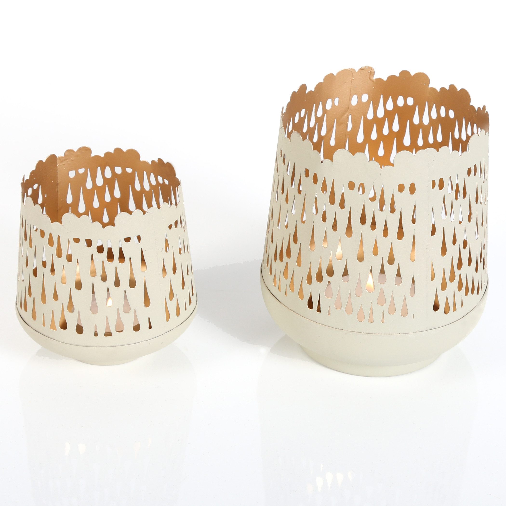 Teelichthalter Windlicht Muttertag 2er Set Creme Weiß Metall Kerzenhalter