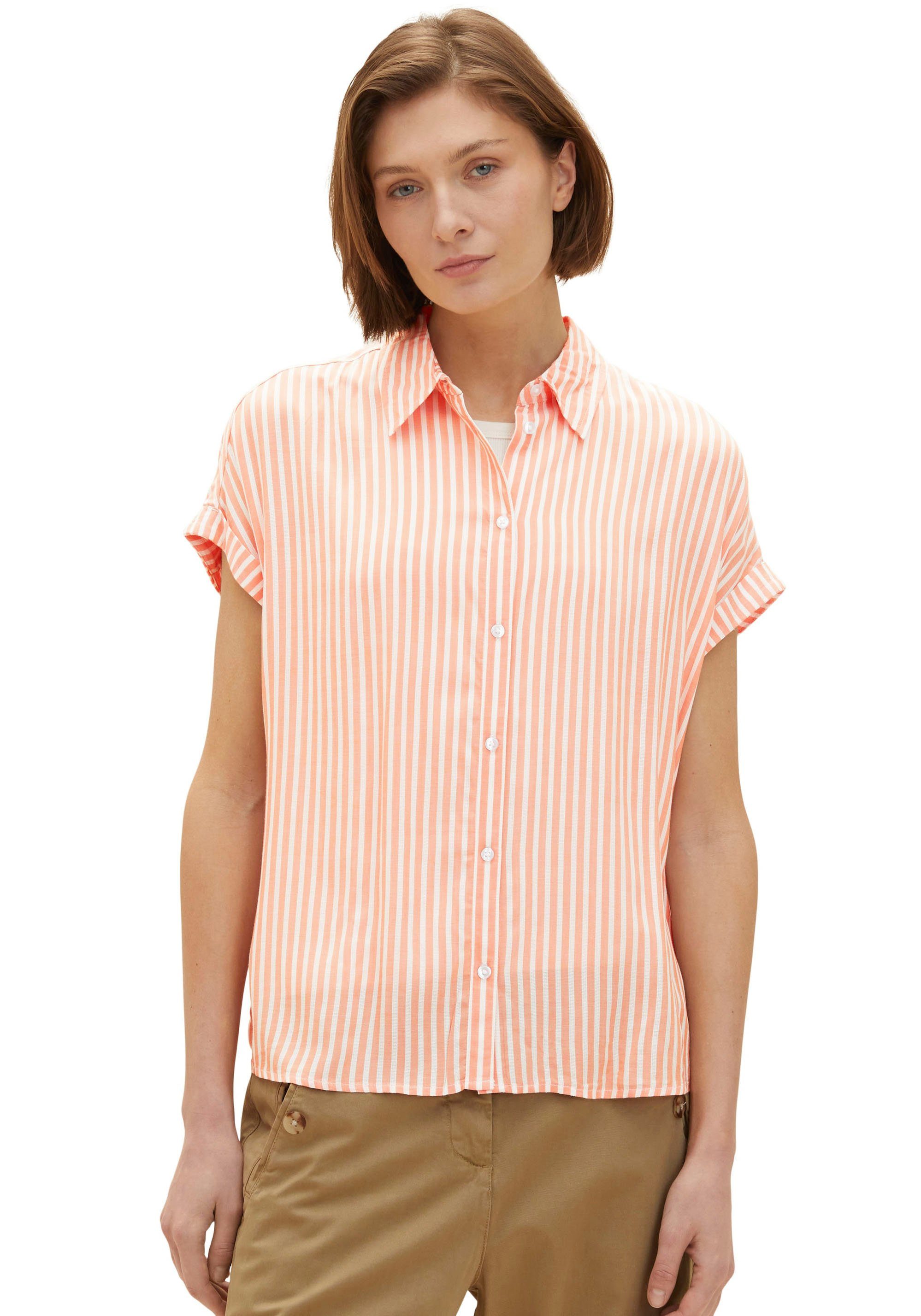 TOM TAILOR Kurzarmbluse Tom Tailor Damen Kurzarmbluse orange white | 