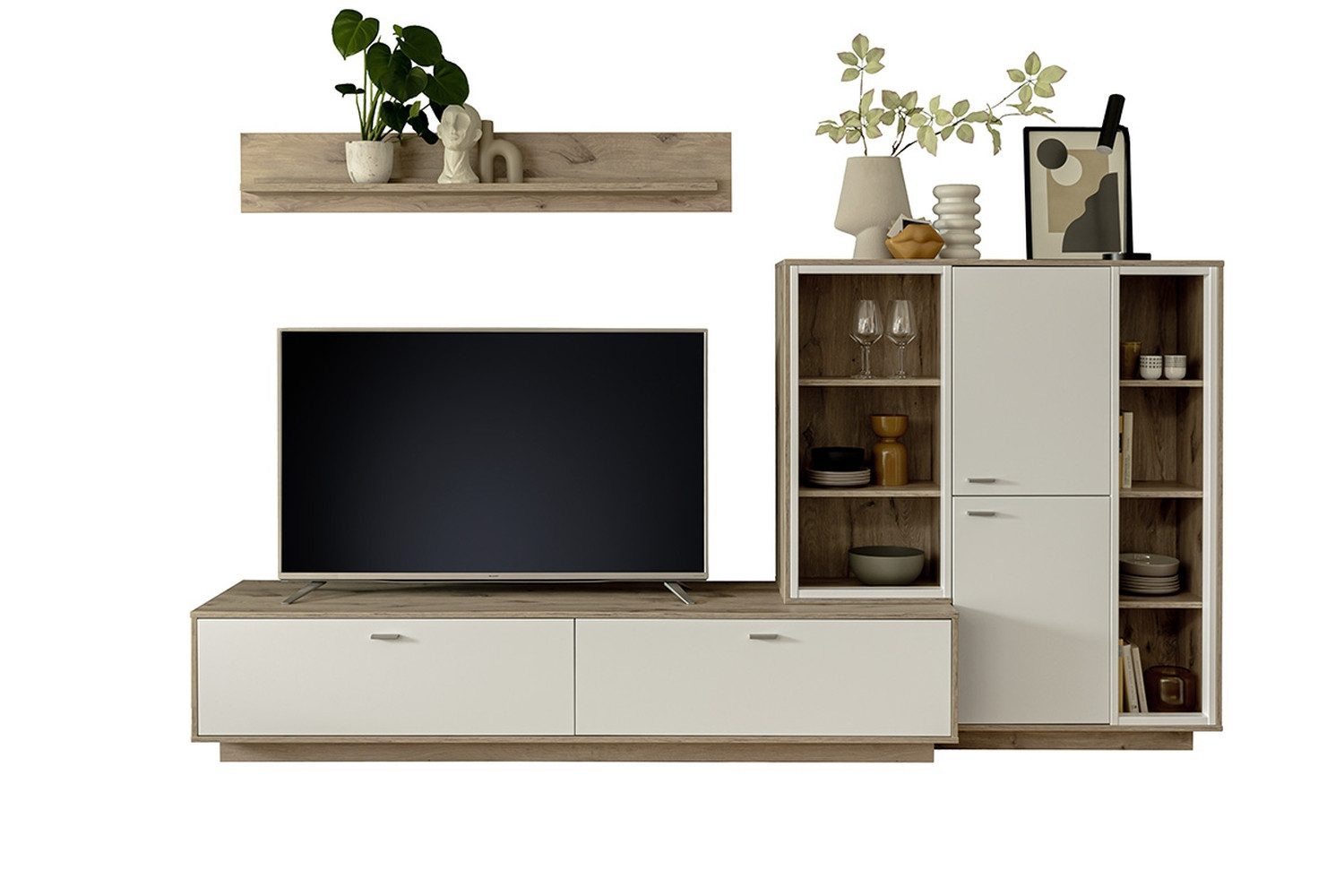 MCA furniture Wohnwand (3-teilig) in Soft weiss / Eiche Dekor - 287x180x50 (BxHxT), (3-teilig)