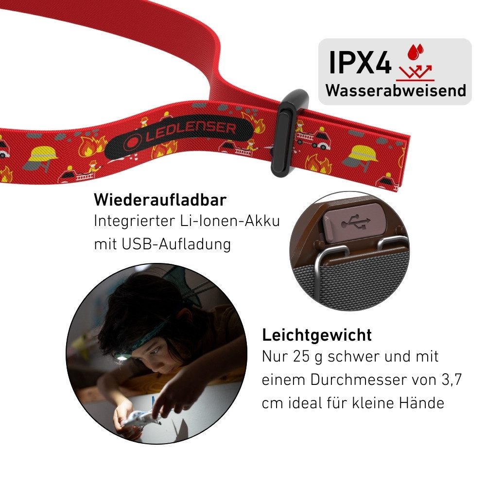Ledlenser LED Stirnlampe KIDLED4R, 40 Lumen, 9m Leuchtweite, 18h Laufzeit, Akku