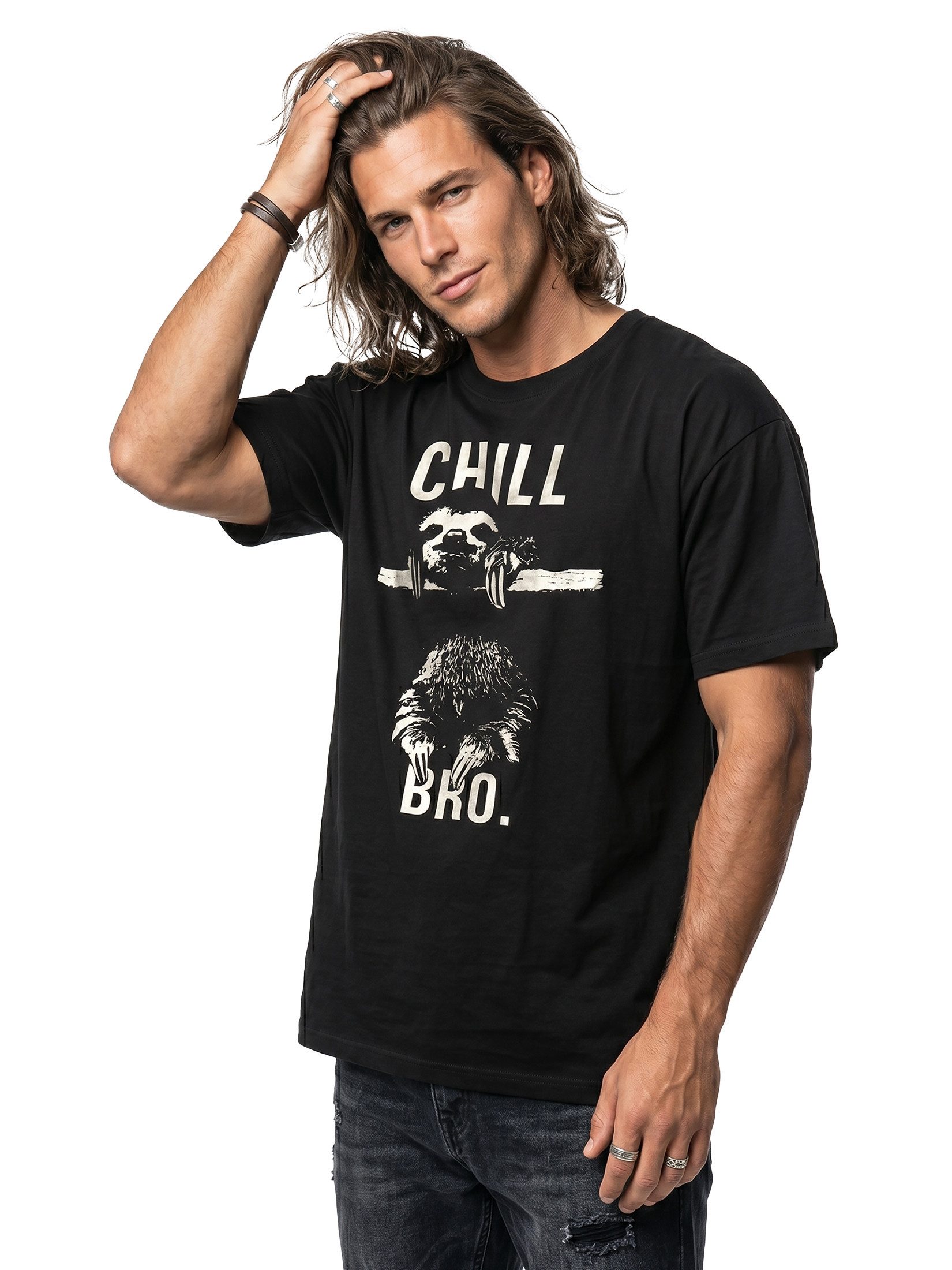 MAKAYA Print-Shirt Coole Lustige T-Shirt Sprüche Herren Jungen - Chill Bro Faultier Druck mit Druck