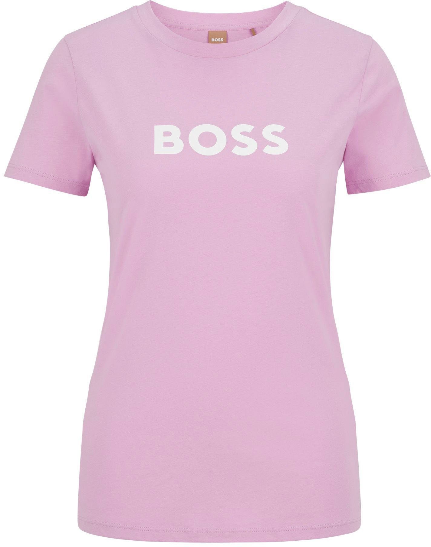 mit auf C_Elogo_5 (1-tlg) BOSS Logoschriftzug Pink Open Brust der T-Shirt BOSS ORANGE