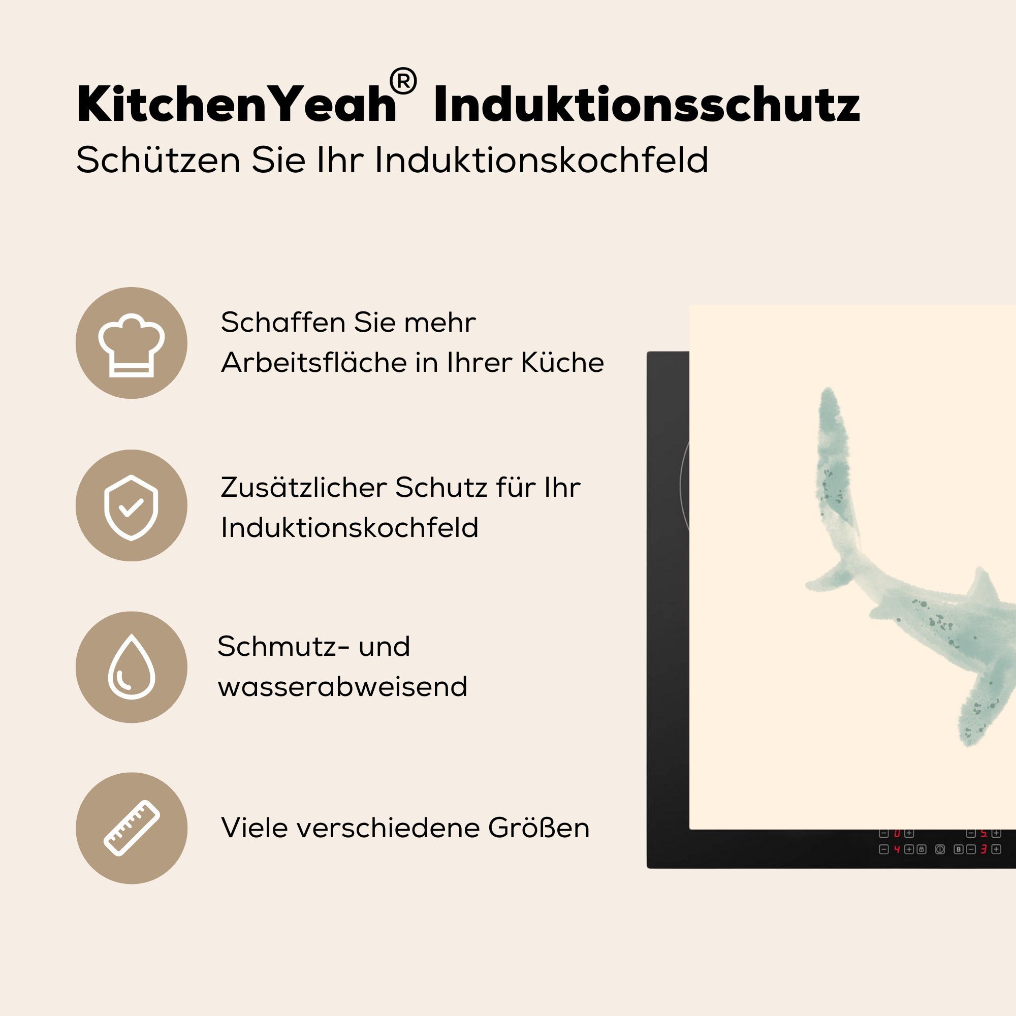 MuchoWow Herdblende-/Abdeckplatte Fische - Tiere (1 Grau, tlg), küche Meer - Arbeitsplatte für Vinyl, 78x78 cm, - Ceranfeldabdeckung