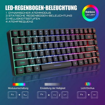 RedThunder Regenbogen LED Hintergrundbeleuchtung Tastatur- und Maus-Set, Kabelloses QWERTZ DE Layout,Ergonomisch,Wiederaufladbar,Wasserresisten
