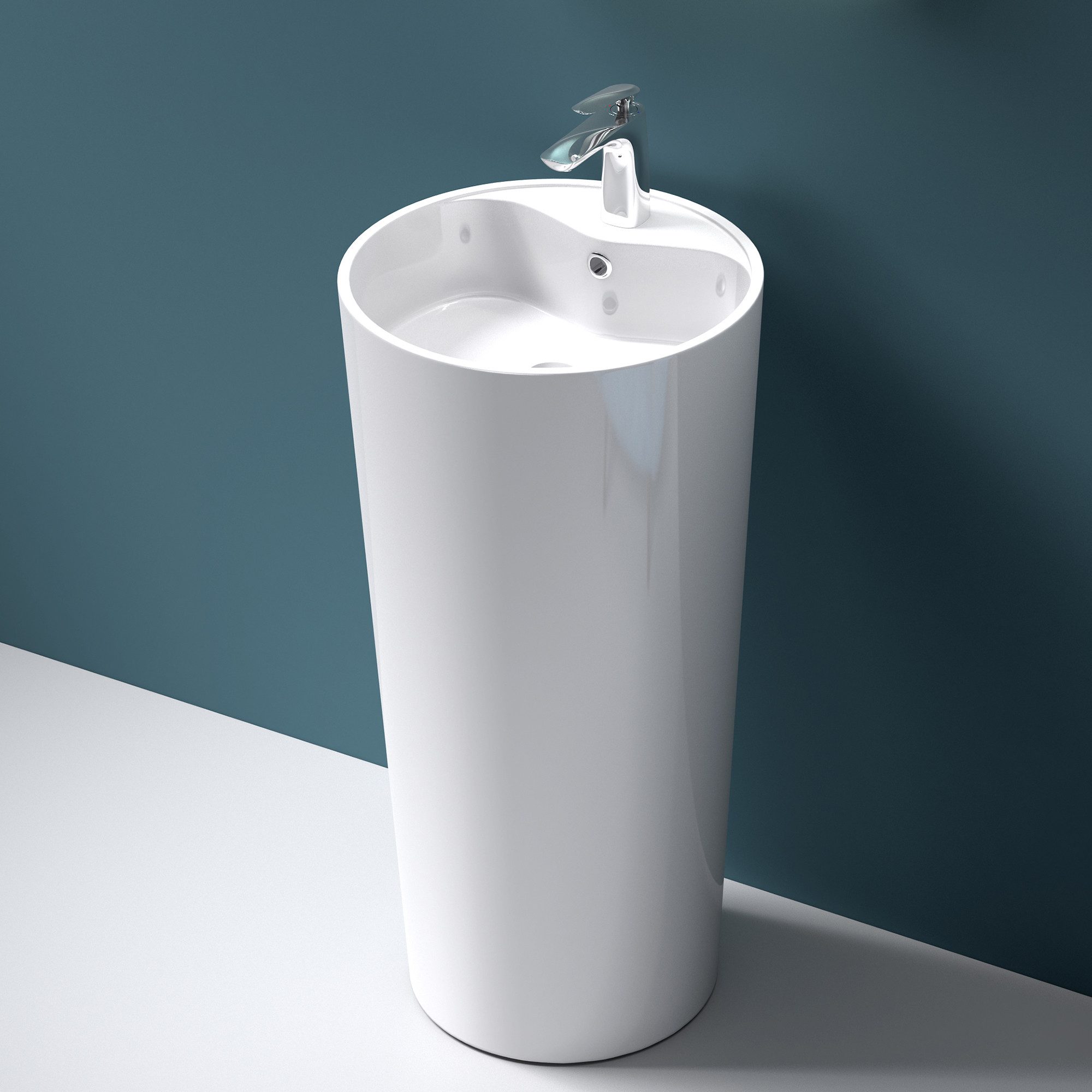 Mai & Mai Waschbecken Design Standwaschbecken Mineralguss freistehend rund 45x45x90 cm Col35, DIN-genormter Ablaufanschluss,Freistehendes Design