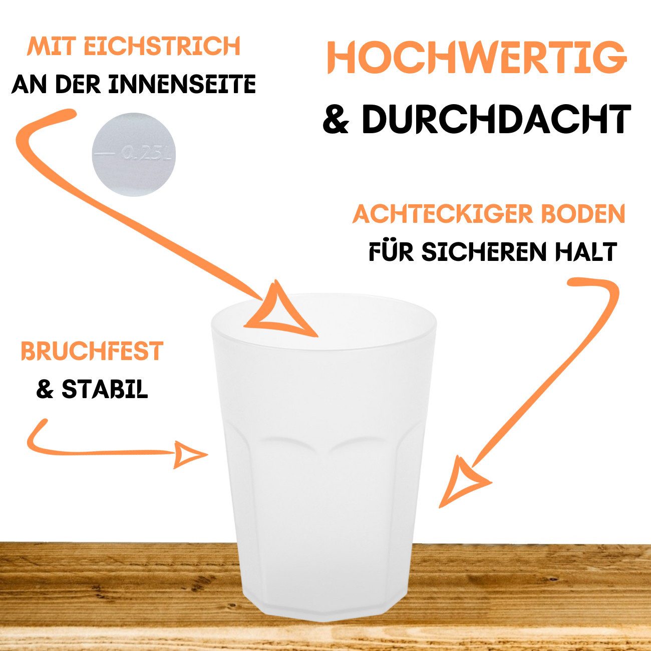 Engelland Becher Plastikbecher in modernen Neonfarben, Mehrweg, 10-tlg., Kunststoff, spülmaschinengeeignet, bruchfest, wiederverwendbar, 250 ml, 0,25 Liter – Bild 4 von 5