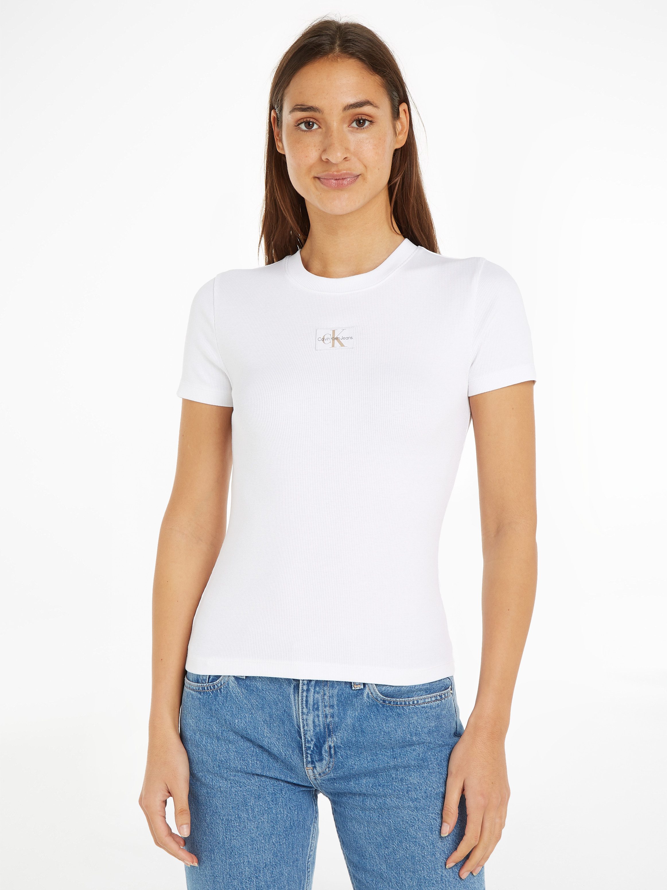 Calvin Klein Jeans T-Shirt WOVEN LABEL RIB BABY TEE mit Logopatch