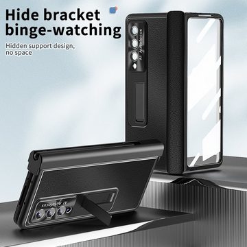 Wigento Handyhülle Für Samsung Galaxy Z Fold4 5G Magnetische Kunststoff / Glas Handy Tasche Hülle Etuis Schwarz + Stift