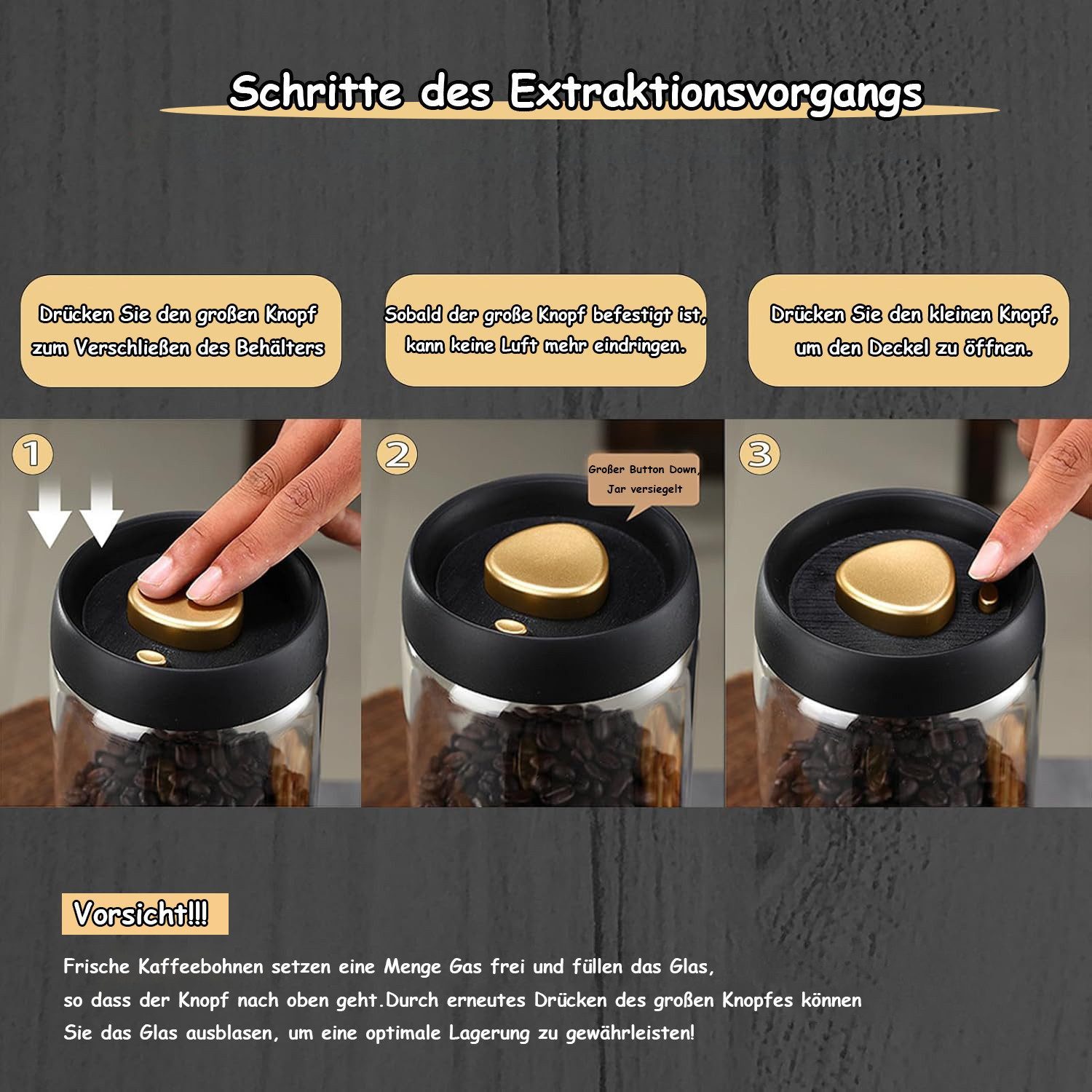 SinLaw Kaffeedose Kaffeebohnen-Aufbewahrungsglas, vakuumversiegeltes Glas, schwarz, (4-tlg), Vier-in-Eins-Set