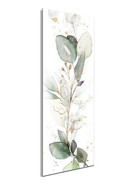 artissimo Glasbild Glasbild 30x80cm Bild aus Glas Aquarell-Malerei Zweige Pastell-Grün, Natur und Pflanzen : Eukalyptus I