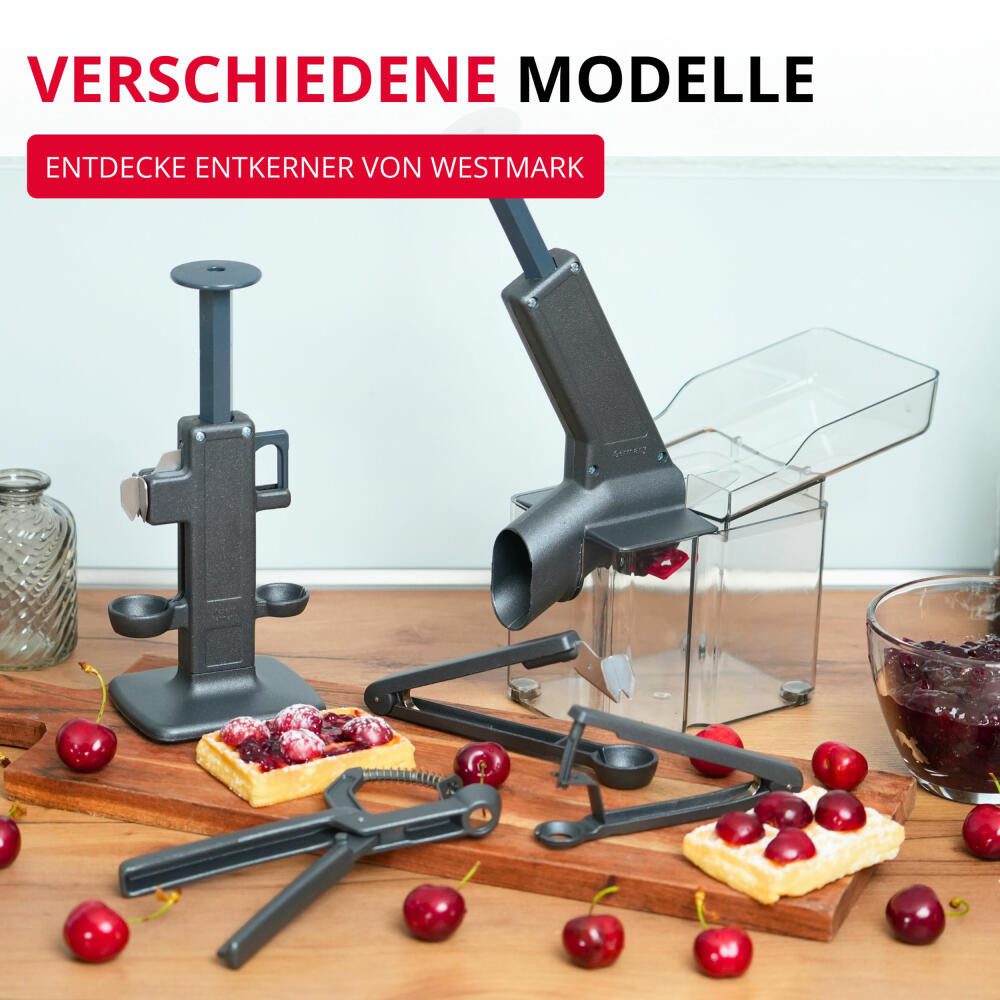WESTMARK Entkerner für Kirschen, Aluminium, Kernex, Black Edition, Kirschentkerner/-entst, Aluminium, Made in Germany, spülmaschinengeeignet, lebensmittelecht