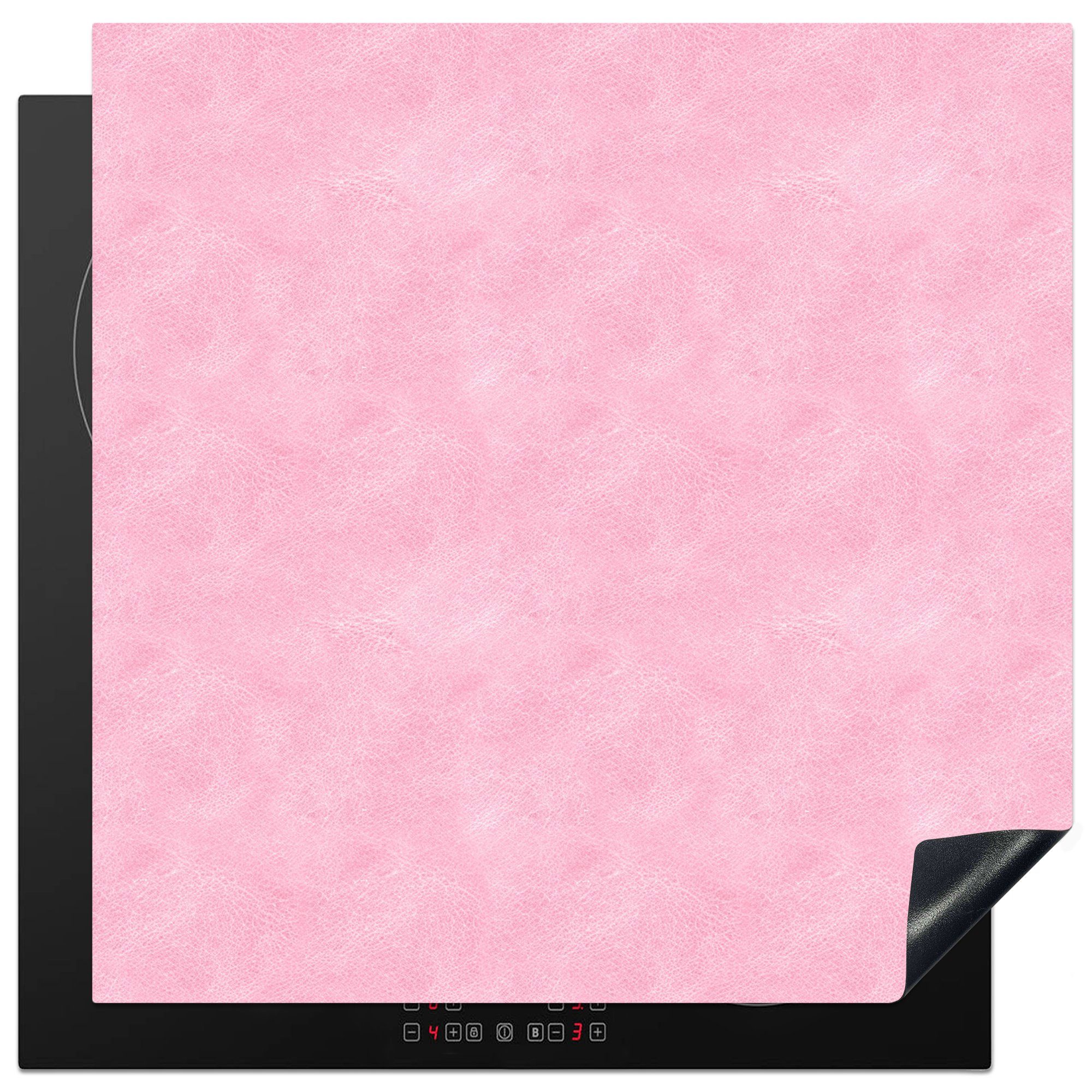 MuchoWow Herdblende-/Abdeckplatte Induktionsschutz - Leder - Rosa - Tiere, Vinyl, (1 tlg), 78x78 cm, Ceranfeldabdeckung, Arbeitsplatte für küche