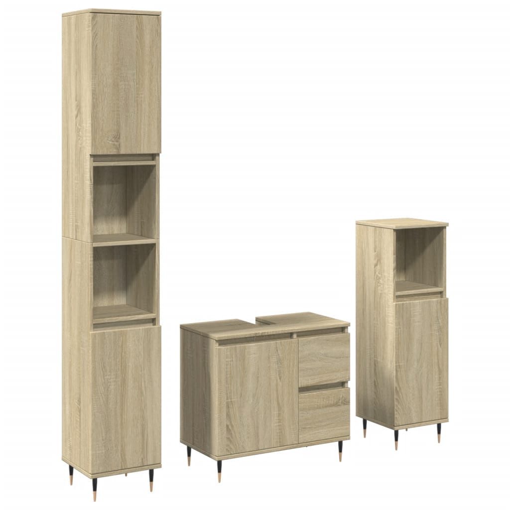 vidaXL Badezimmer-Set 3-tlg. Badmöbel-Set Sonoma-Eiche Holzwerkstoff, günstig online kaufen