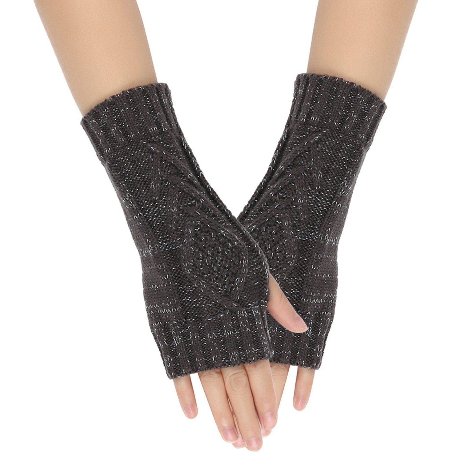 Rutaqian Trikot-Handschuhe 1 Paar Winter Halb Wärmer Dunkelgrau Strick Fingerhandschuhe, Fäustlinge