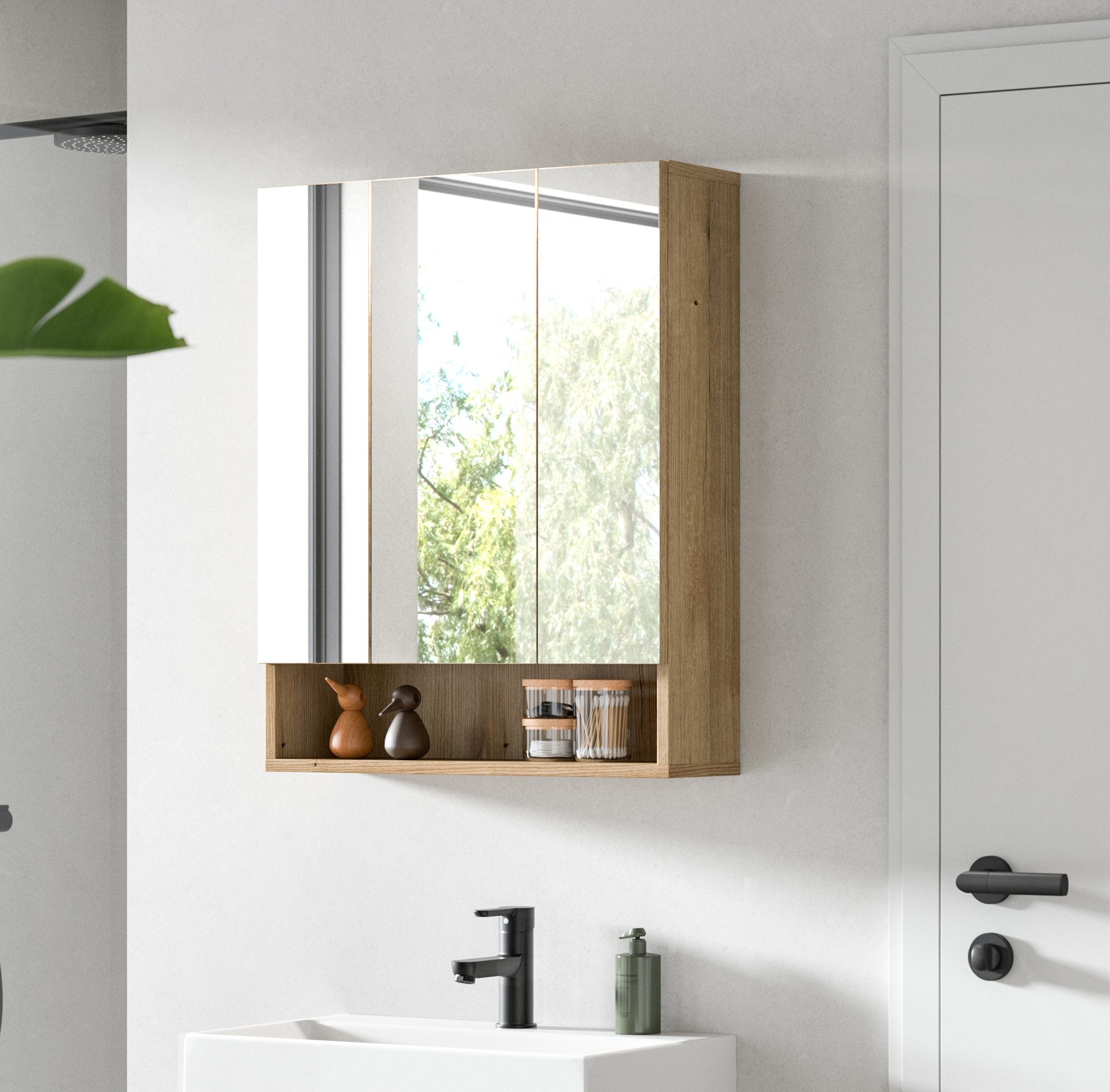 welltime Spiegelschrank VANN, Breite 60cm, 3 Spiegeltüren, 10 Fächer, viel Stauraum (individuell mit weiteren Artikel der Serie VANN kombinierbar) Spiegel, Schrank, Alibert, Badezimmerspiegelschrank, Badschrank