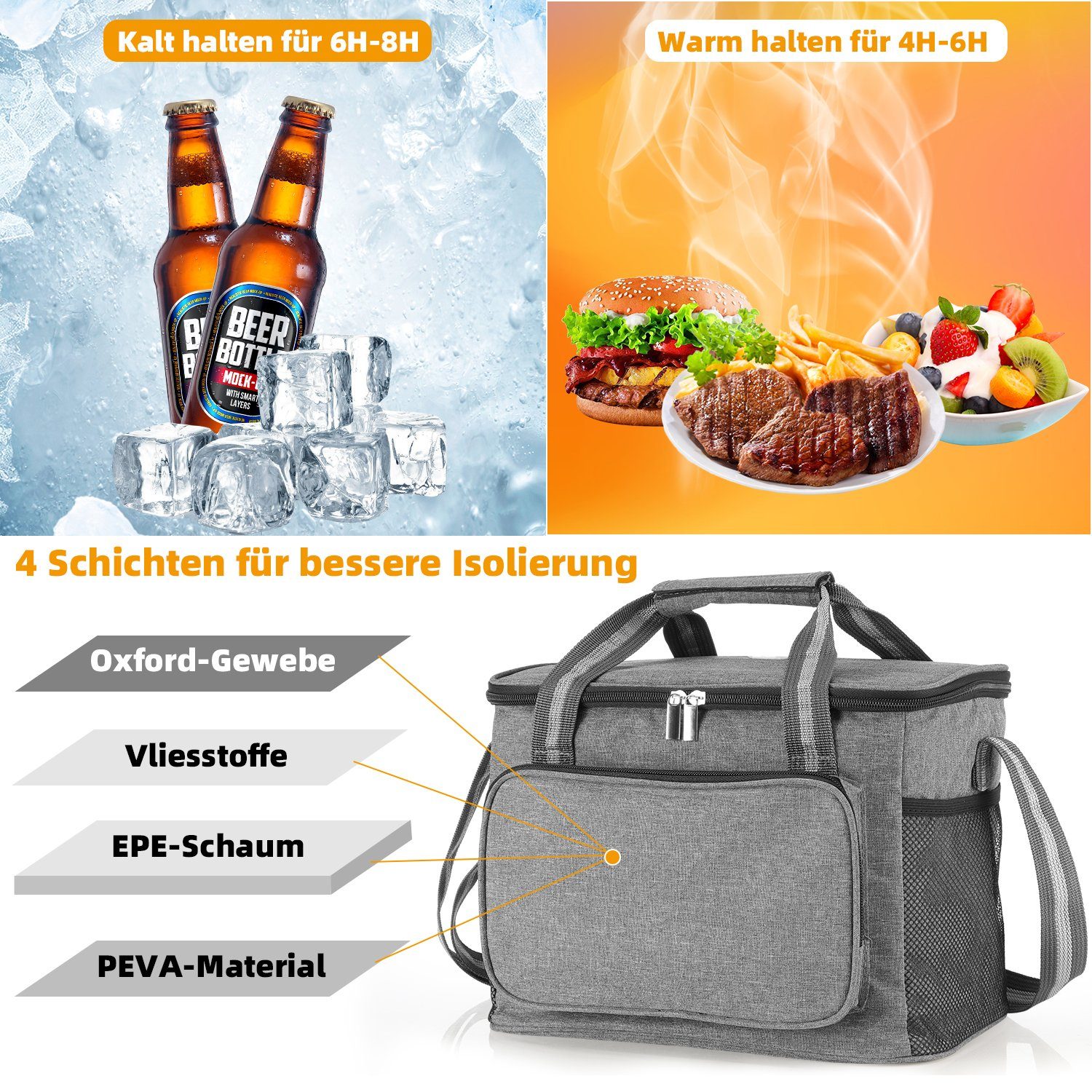 iscooter Kühlkorb Thermotasche Picknick, für 15L Lunchtasche Kühltaschen Picknickkorb Kühltasche Faltbar für Reisen/Picknick/Einkaufen